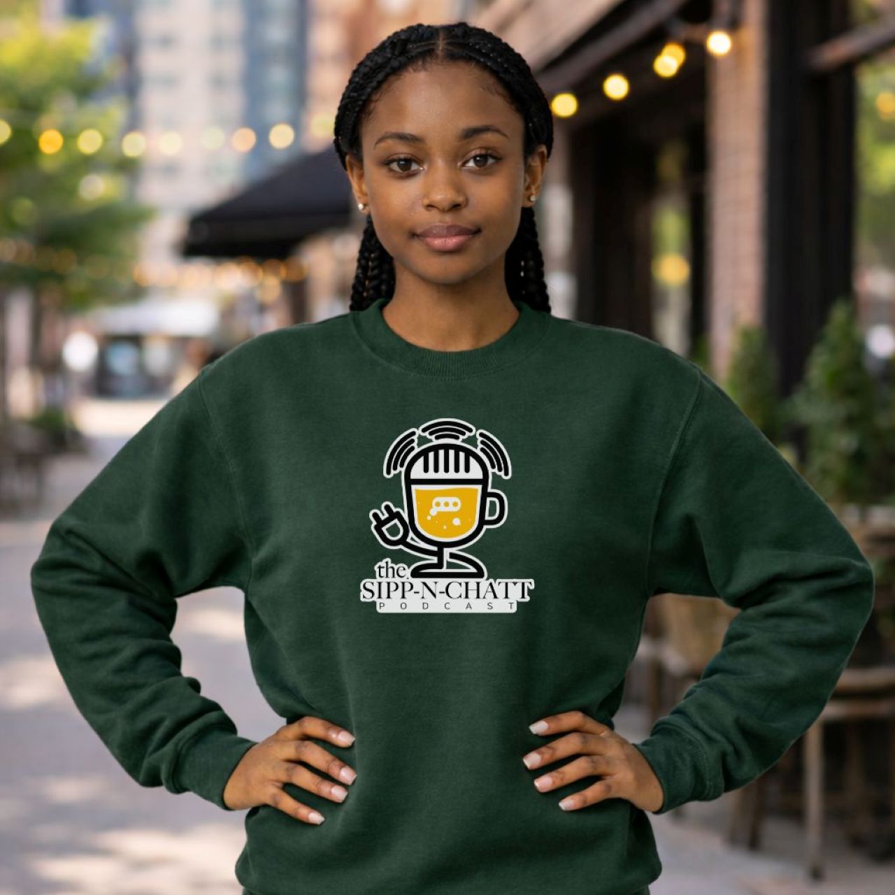 Sipp-N-Chatt-Unisex Crewneck Sweatshirt -Forest Green product thumbnail image Sipp-N-Chatt-Unisex Crewneck Sweatshirt -Forest Green product thumbnail image