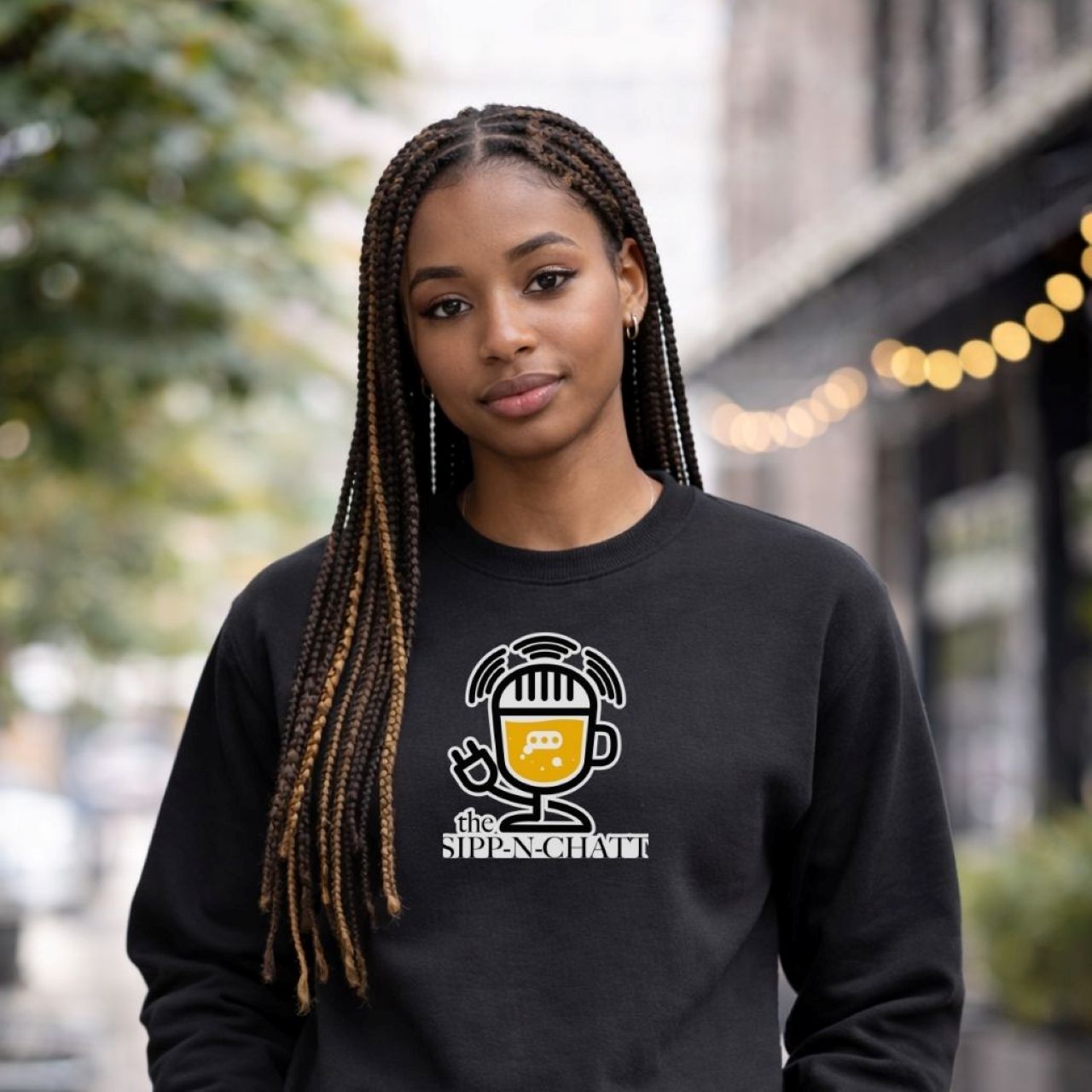 Sipp-N-Chatt-Unisex Crewneck Sweatshirt -Black product thumbnail image