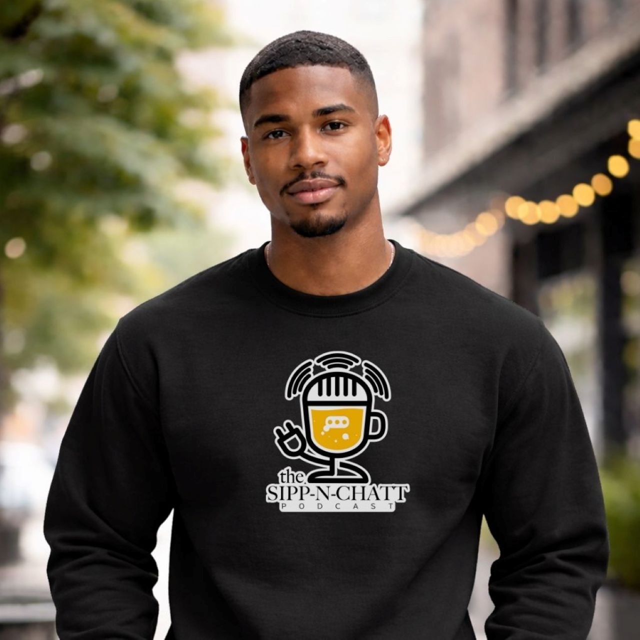 Sipp-N-Chatt-Unisex Crewneck Sweatshirt -Black product thumbnail image