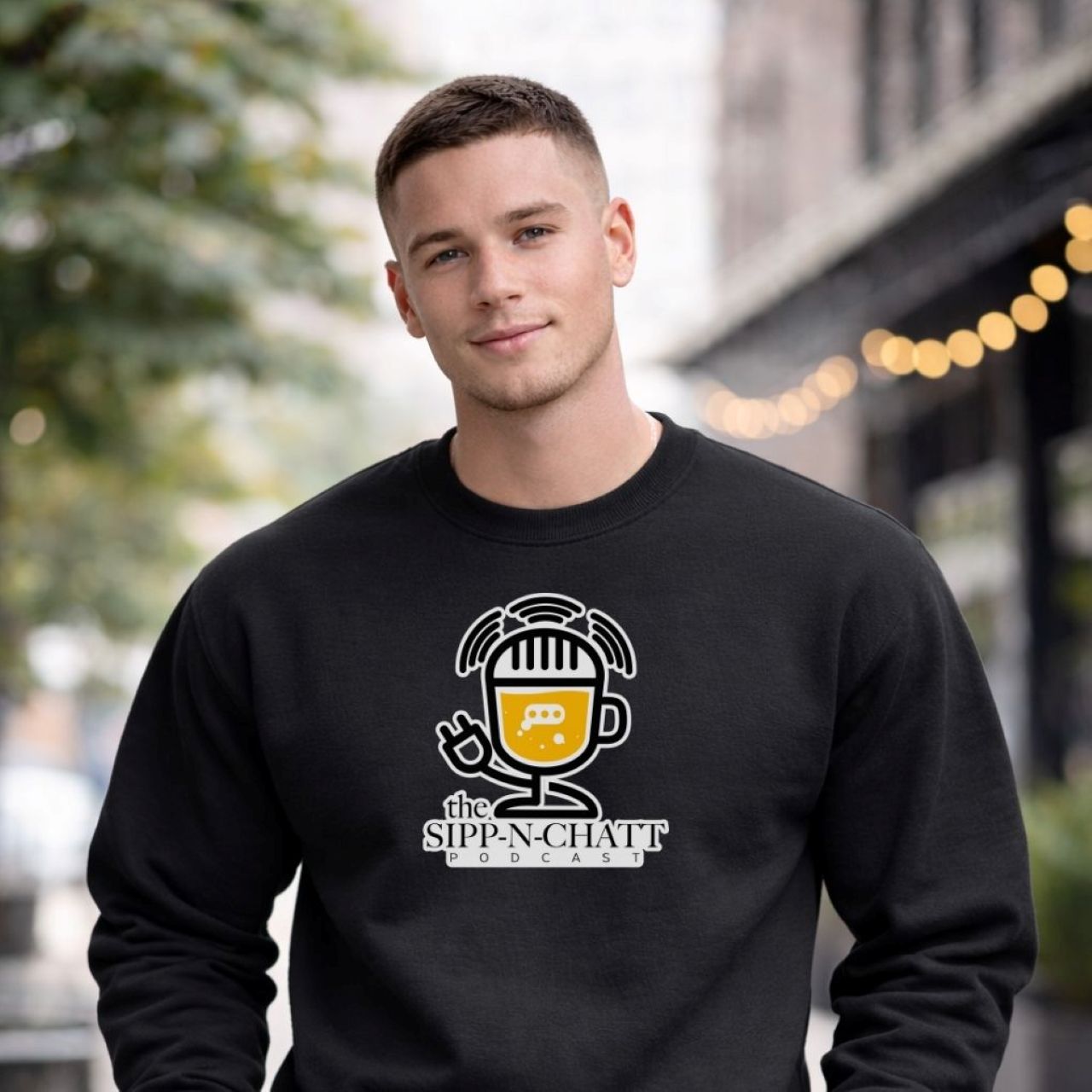 Sipp-N-Chatt-Unisex Crewneck Sweatshirt -Black product thumbnail image