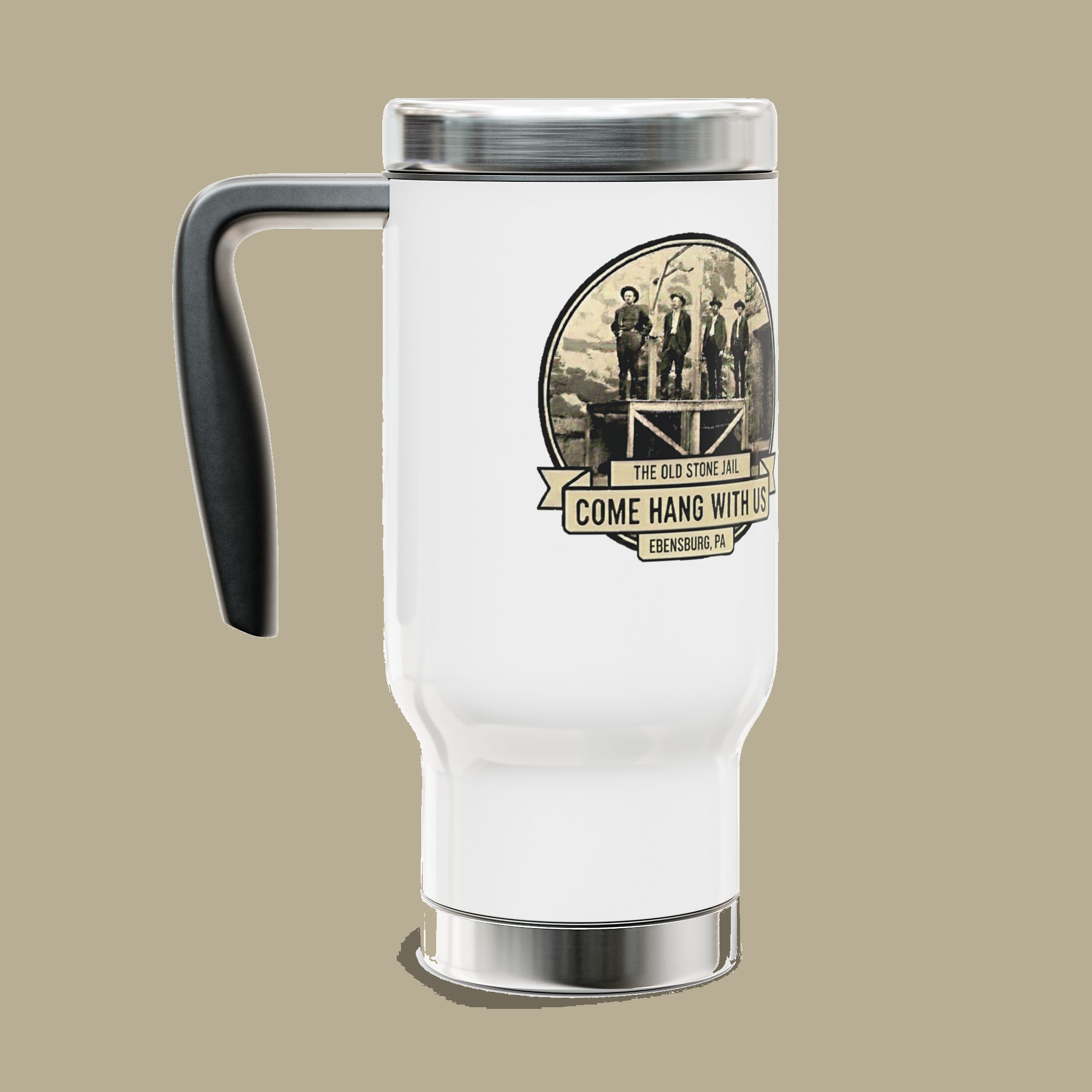 Cambria County Old Stone Jail Travel Mug — 14oz Stainless Steel Insulated with Handle