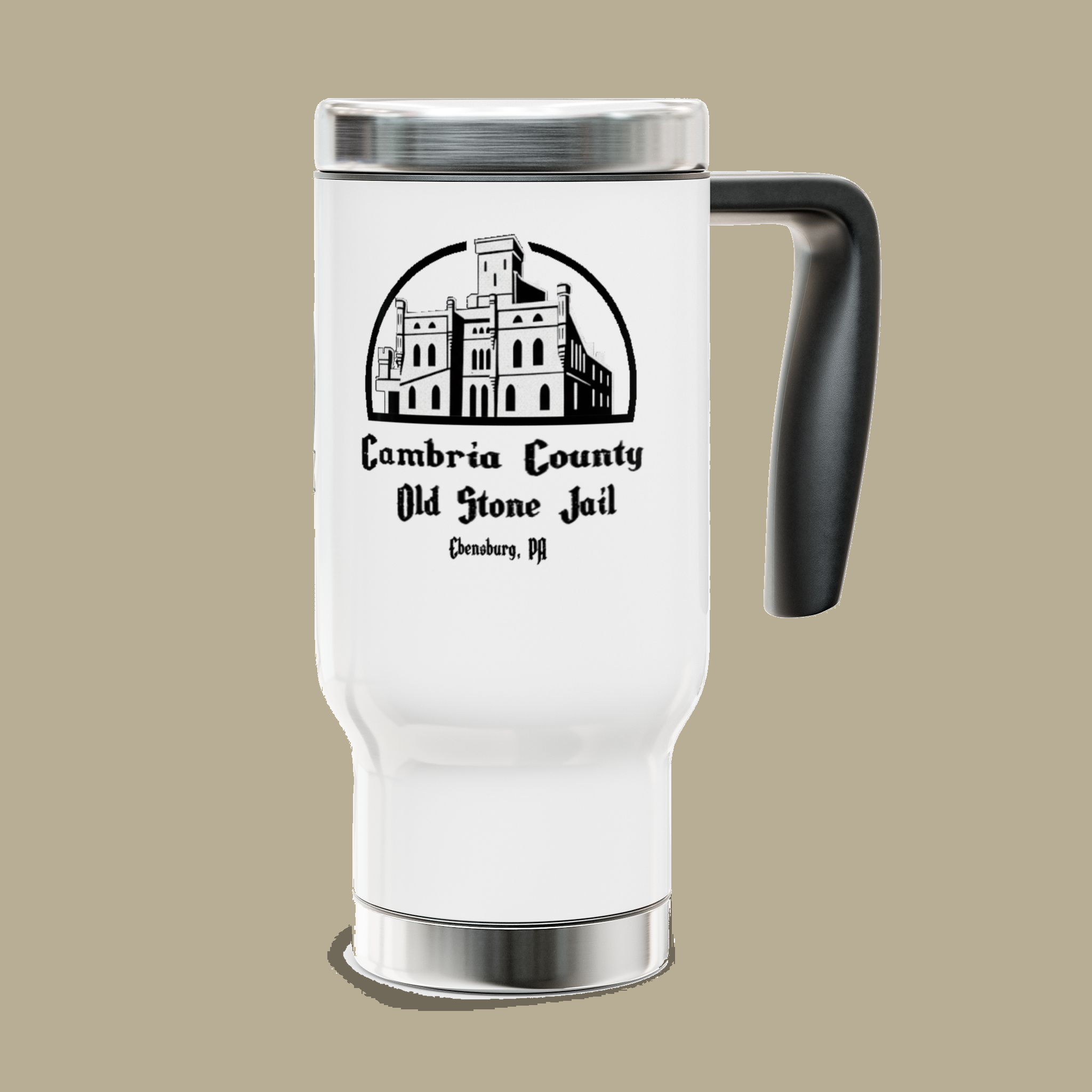 Cambria County Old Stone Jail Travel Mug — 14oz Stainless Steel Insulated with Handle product thumbnail image