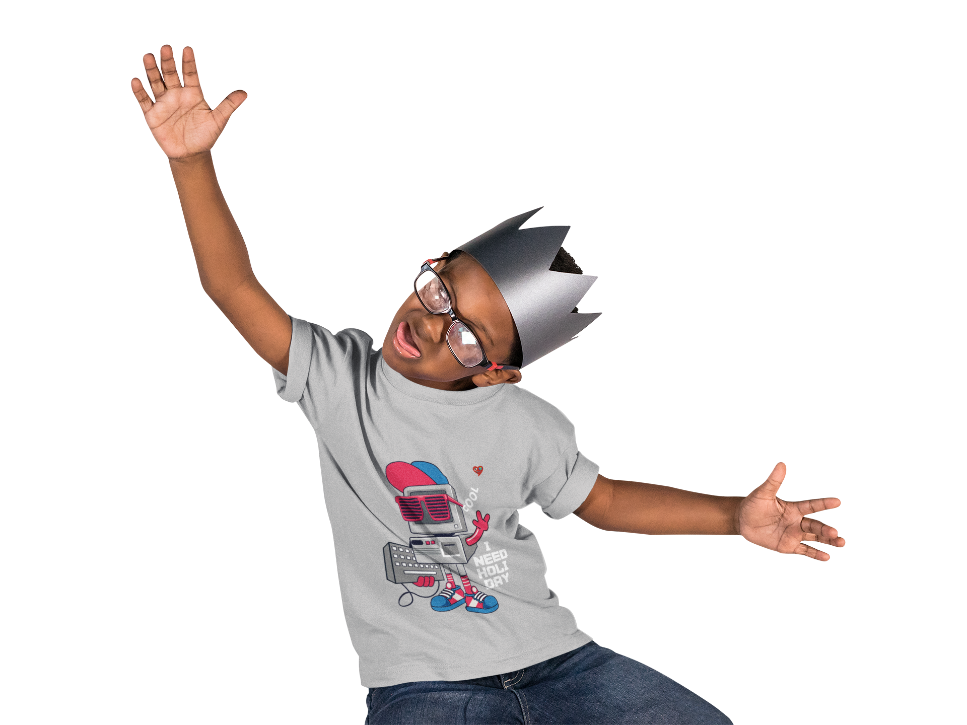 Kids Retro Boombox Robot Tee — Cute Peace Sign Graphic Shirt product thumbnail image