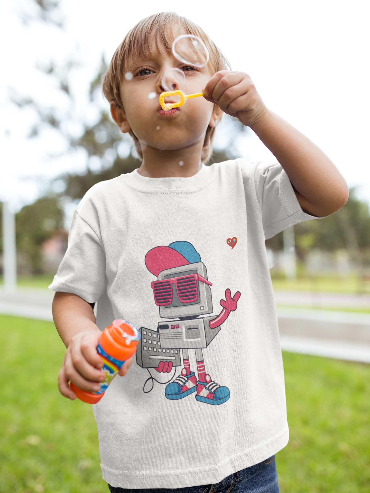 Kids Retro Boombox Robot Tee — Cute Peace Sign Graphic Shirt product thumbnail image Kids Retro Boombox Robot Tee — Cute Peace Sign Graphic Shirt product thumbnail image