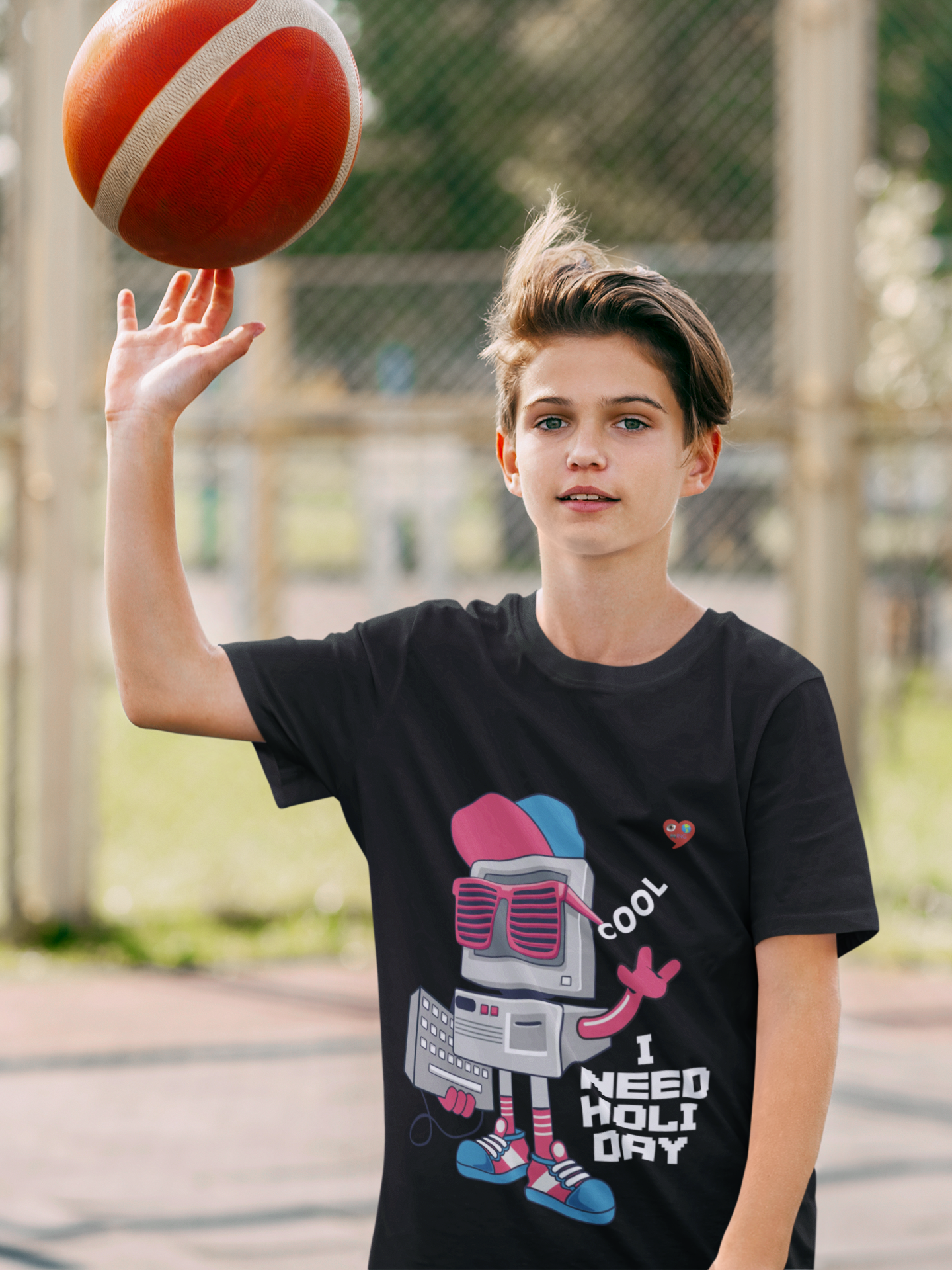 Kids Retro Boombox Robot Tee — Cute Peace Sign Graphic Shirt