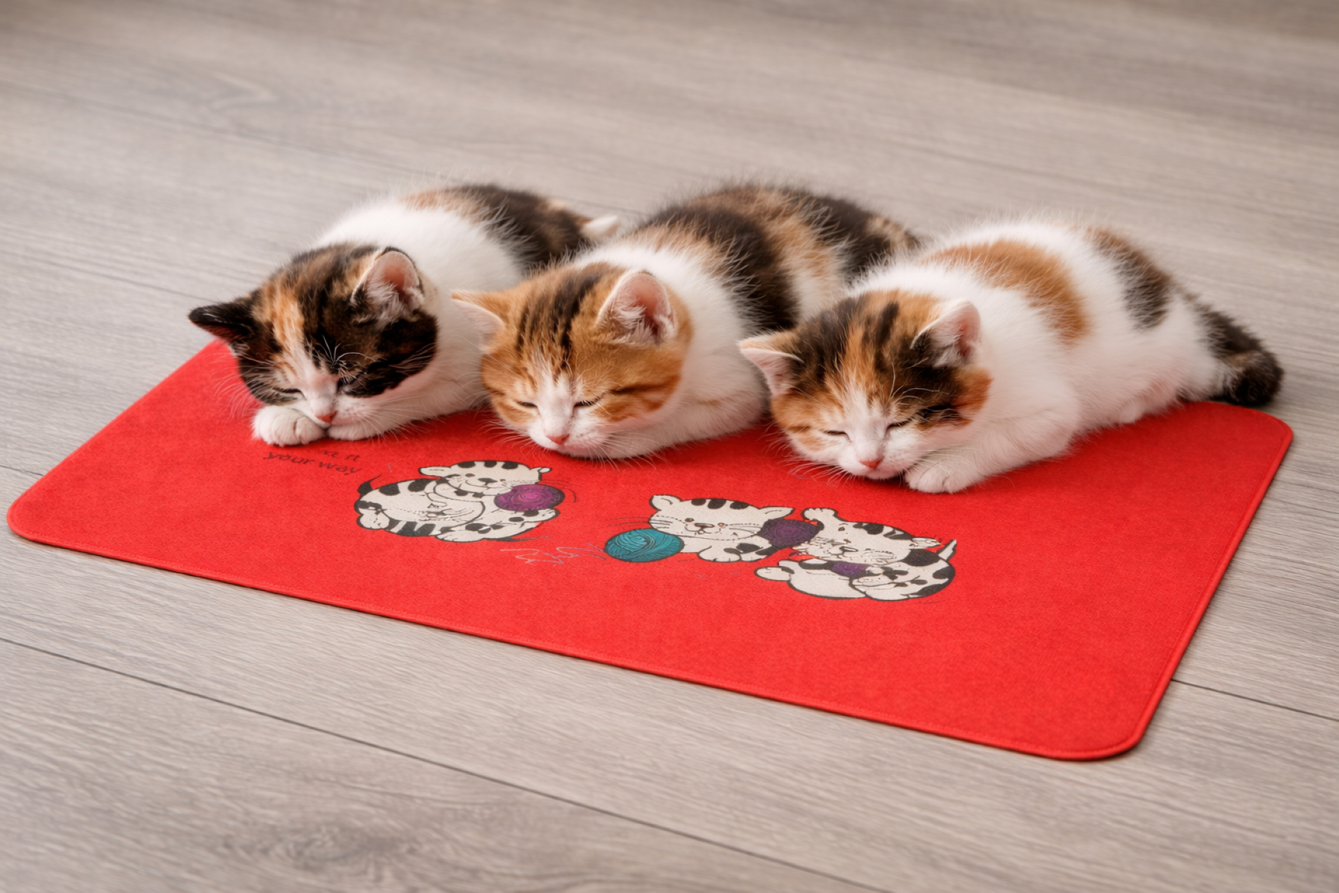 Cute Kittens Yarn Pet Food Mat (12x18) — Non-Slip Cat Bowl Placemat product thumbnail image