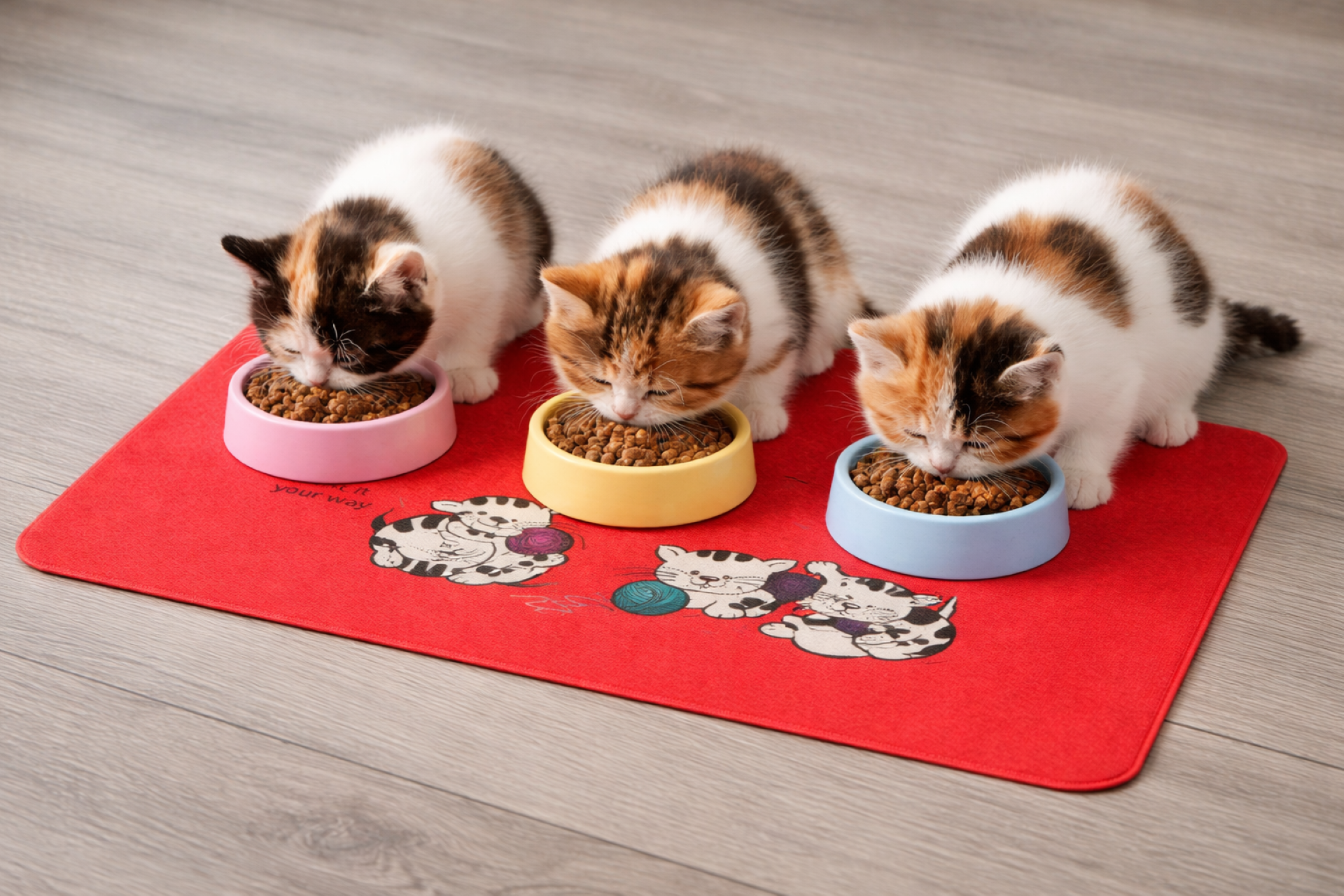 Cute Kittens Yarn Pet Food Mat (12x18) — Non-Slip Cat Bowl Placemat product thumbnail image Cute Kittens Yarn Pet Food Mat (12x18) — Non-Slip Cat Bowl Placemat product thumbnail image