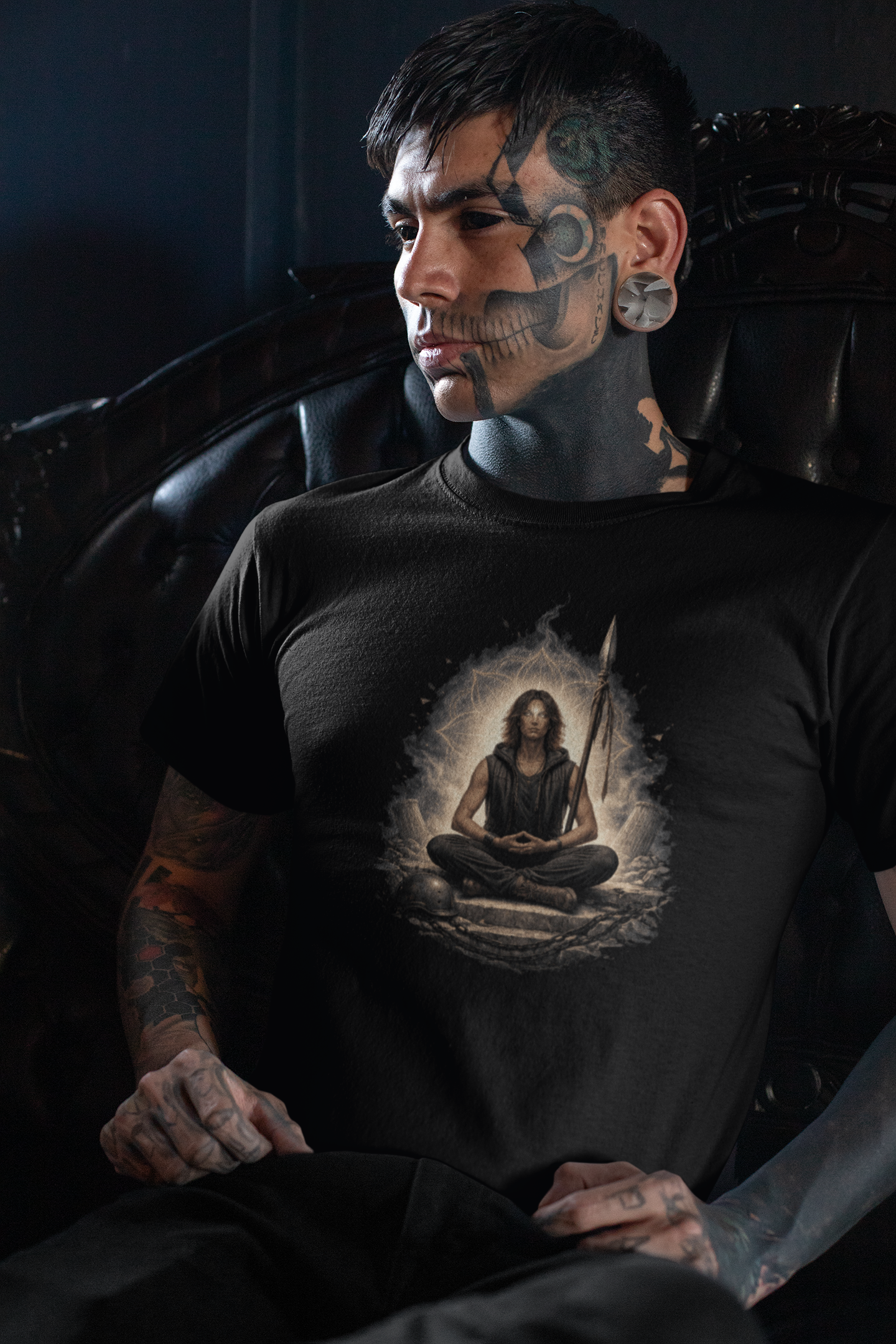 Meditating Warrior Illustration Tee | Spiritual Yoga Graphic T-Shirt | Stillness in a storm product thumbnail image Meditating Warrior Illustration Tee | Spiritual Yoga Graphic T-Shirt | Stillness in a storm product thumbnail image