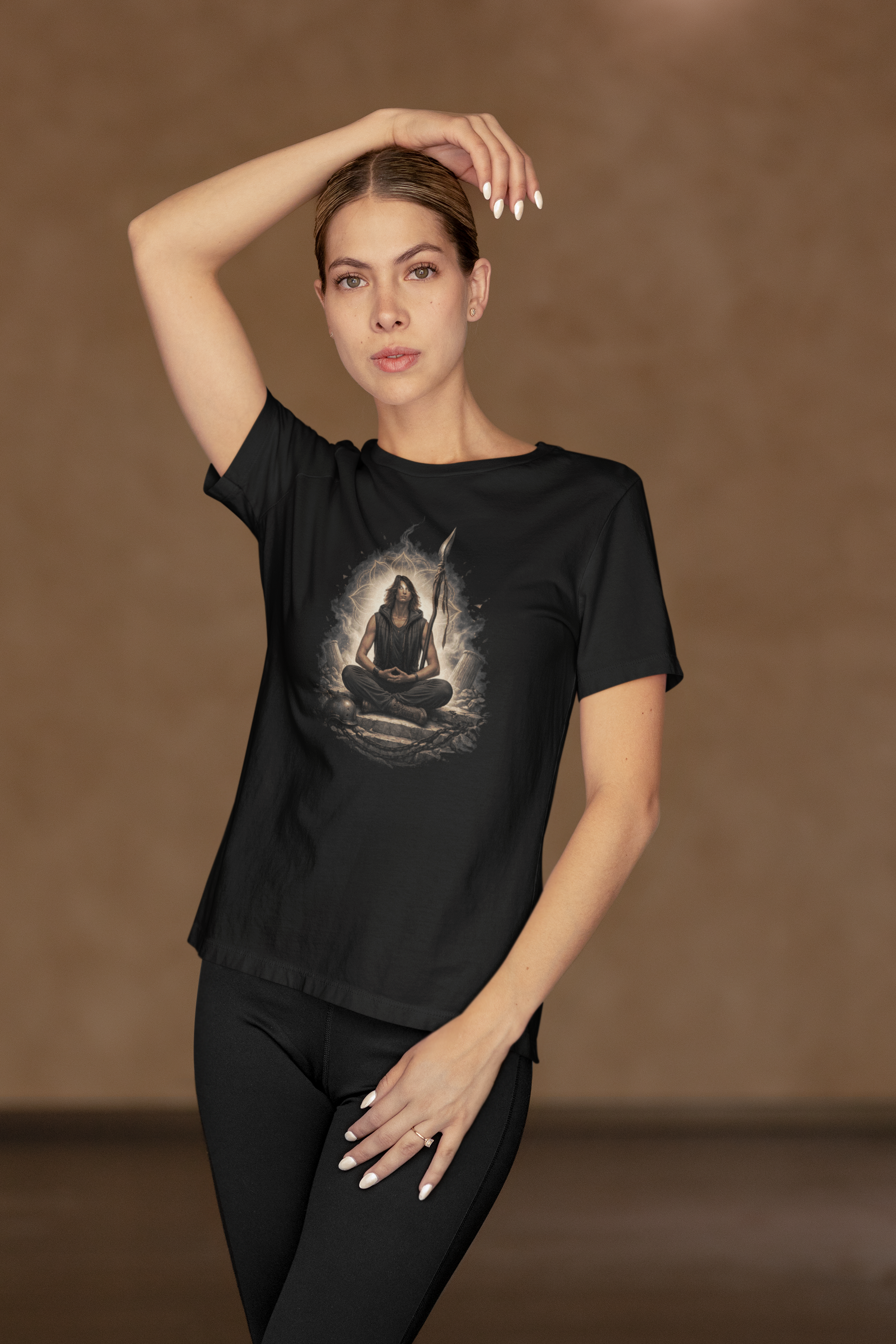 Meditating Warrior Illustration Tee | Spiritual Yoga Graphic T-Shirt | Stillness in a storm product thumbnail image