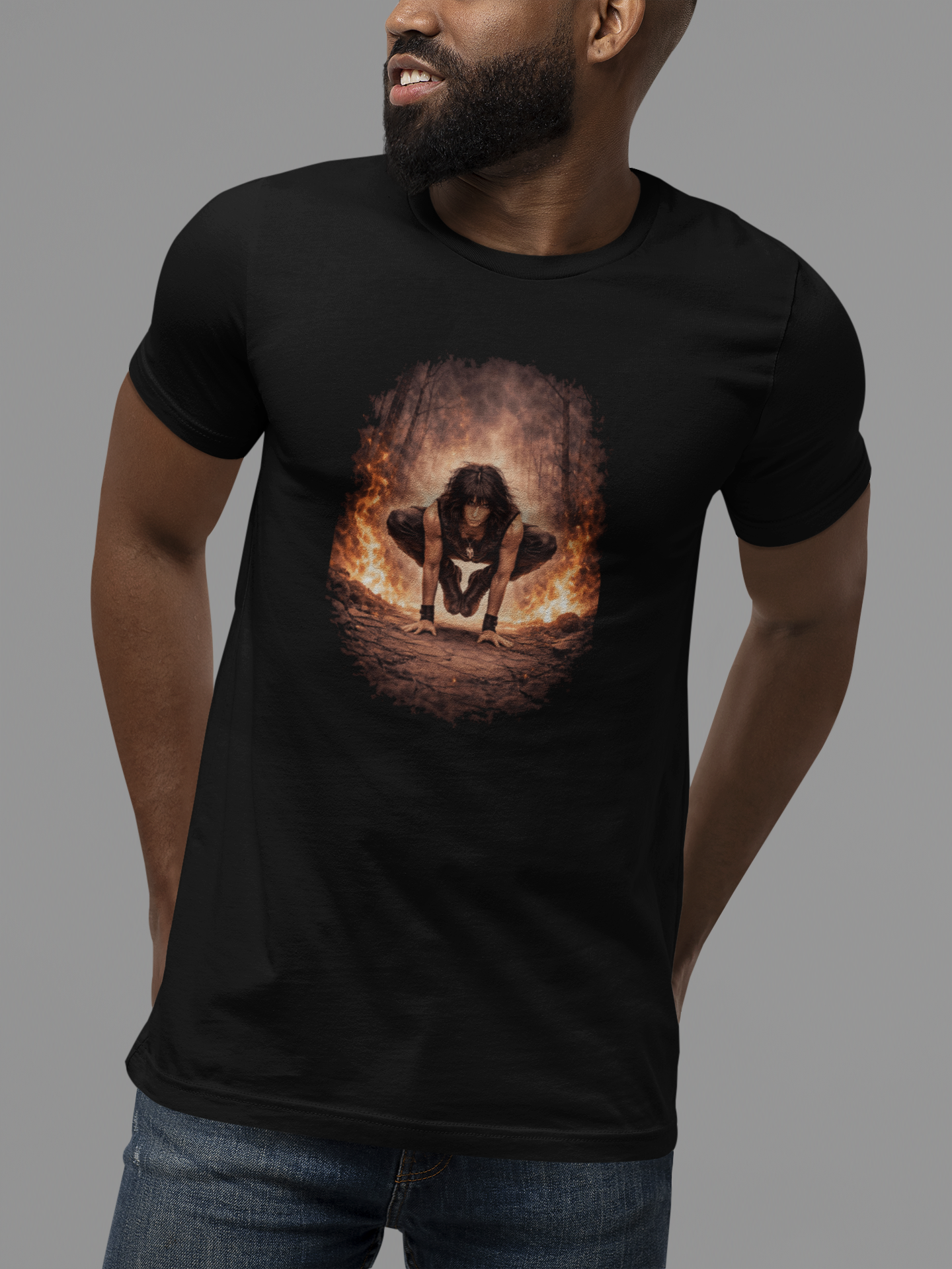 Bakasana Crow Pose Metal Yoga Shirt  Focused Balance in Fire product thumbnail image