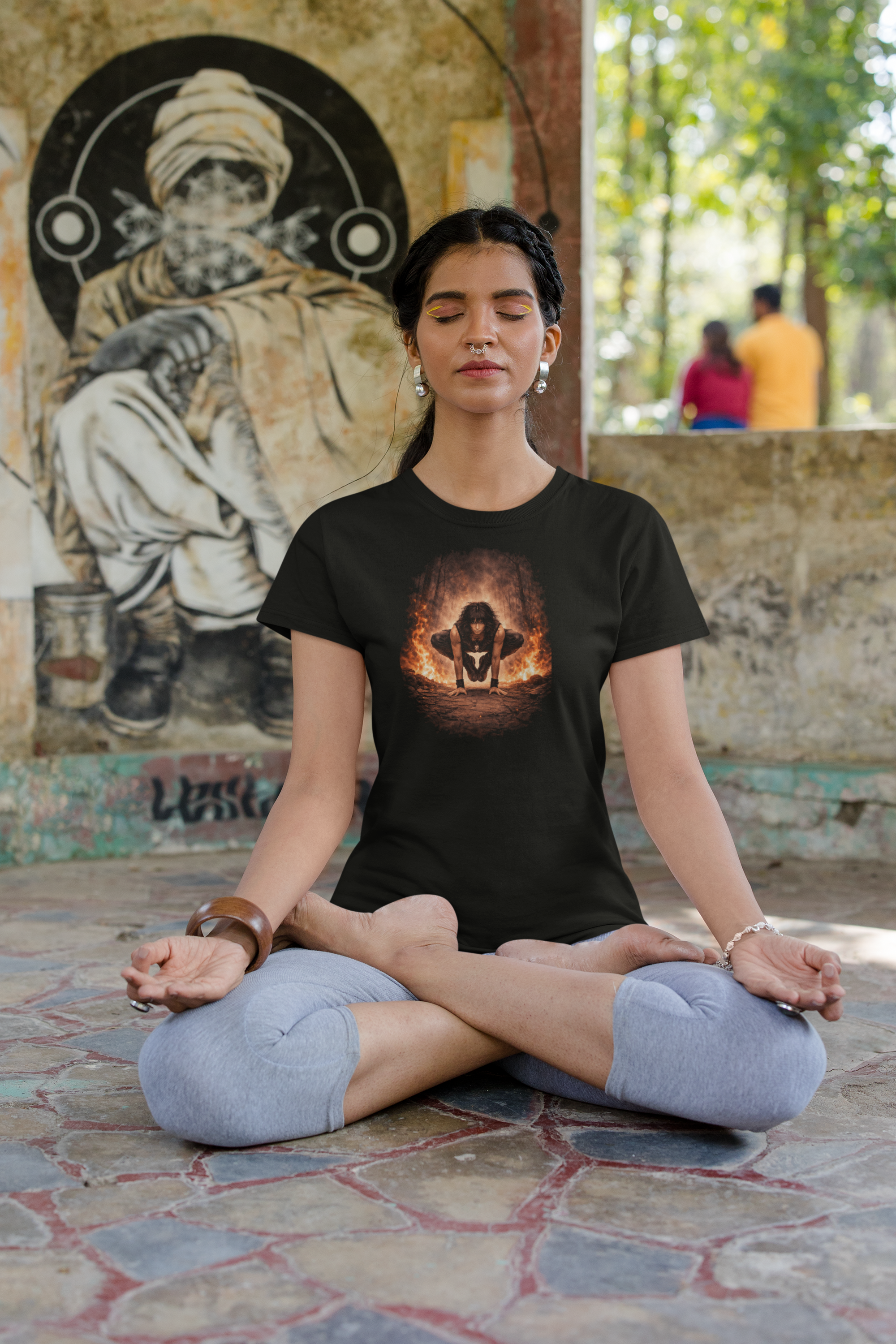 Bakasana Crow Pose Metal Yoga Shirt Focused Balance in Fire product thumbnail image Bakasana Crow Pose Metal Yoga Shirt Focused Balance in Fire product thumbnail image