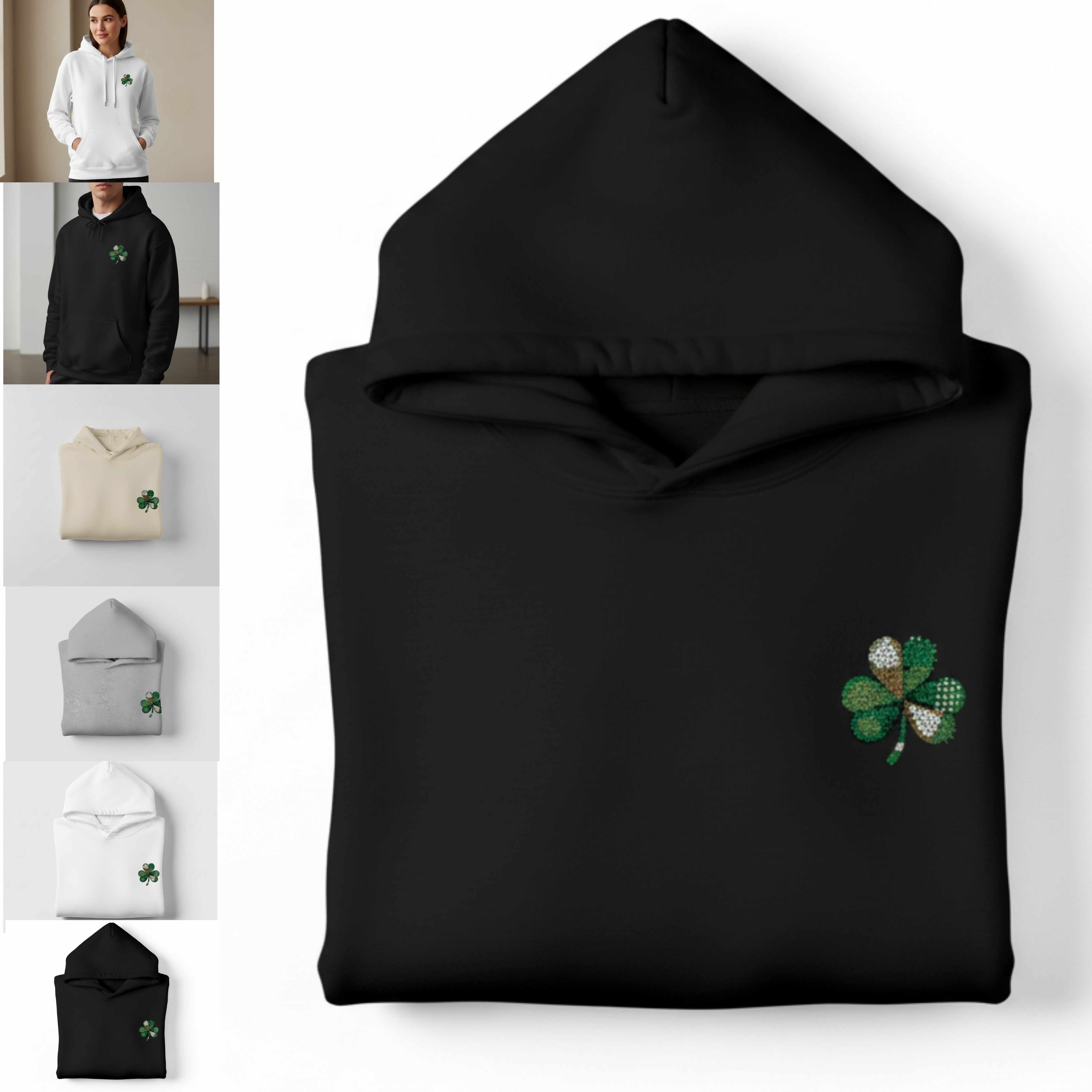 St. Patrick's Shamrock Hoodie - Small Lucky Clover Graphic Sweatshirt