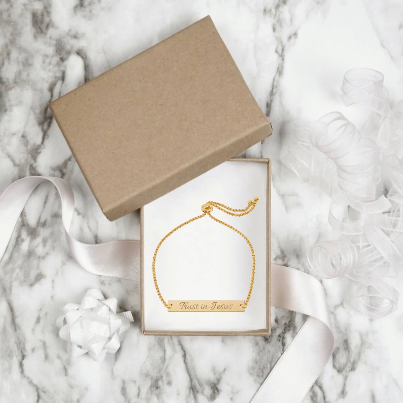 Trust in Jesus Christian Engraved Bar Bracelet | Adjustable Faith Jewelry | Stainless Steel product thumbnail image