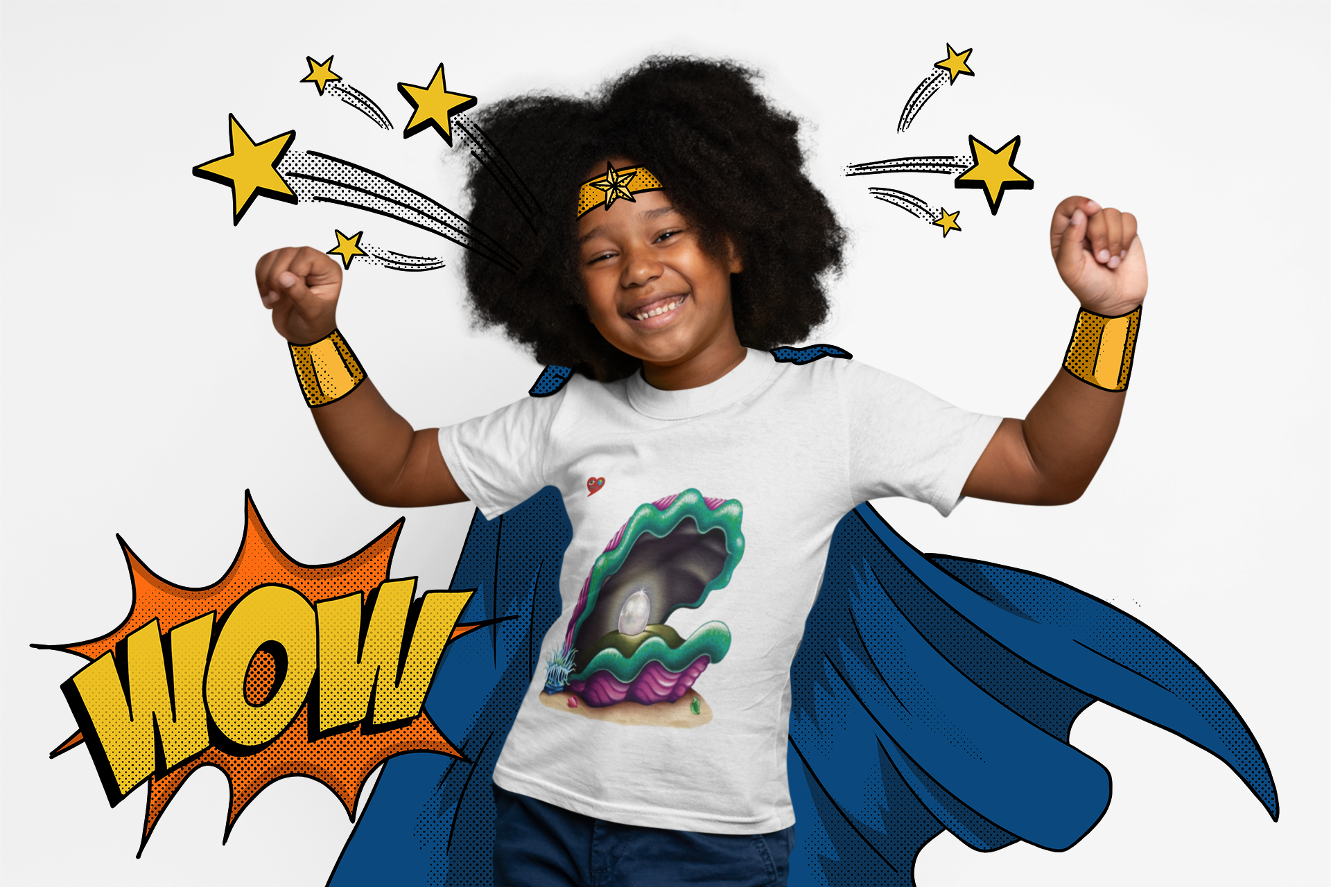 Kids Pearl Shell Tee — Cute Cartoon Clam with Heart product thumbnail image Kids Pearl Shell Tee — Cute Cartoon Clam with Heart product thumbnail image