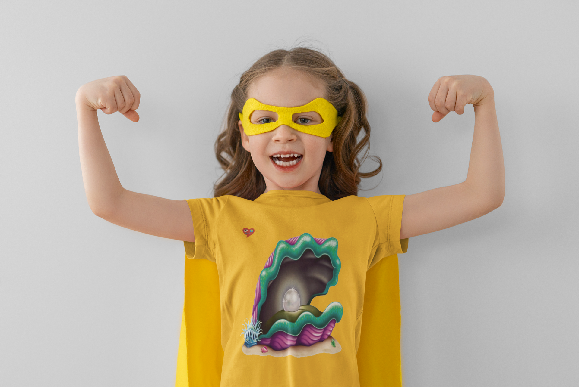 Kids Pearl Shell Tee — Cute Cartoon Clam with Heart product thumbnail image