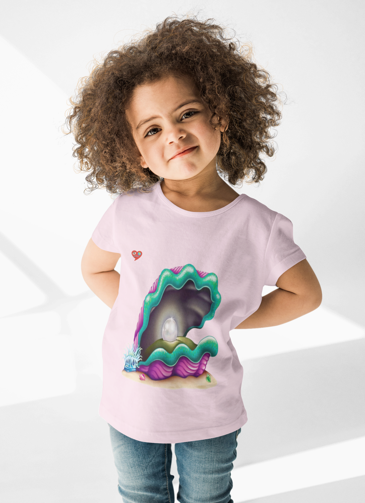 Kids Pearl Shell Tee — Cute Cartoon Clam with Heart product thumbnail image