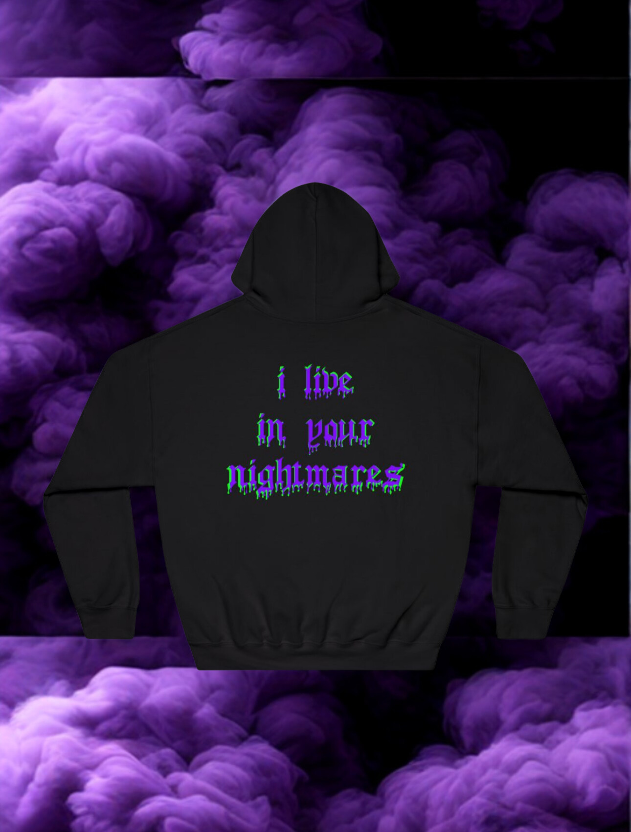 Neon Devil Hoodie — Green Gothic 'I Live in Your Nightmares' Graphic Sweatshirt product thumbnail image