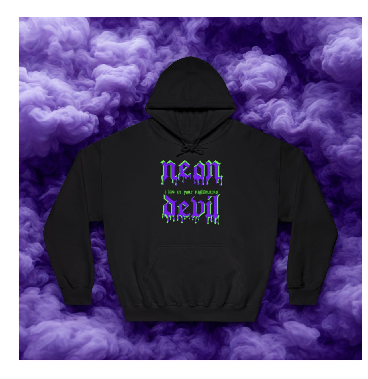 Neon Devil Hoodie — Green Gothic 'I Live in Your Nightmares' Graphic Sweatshirt