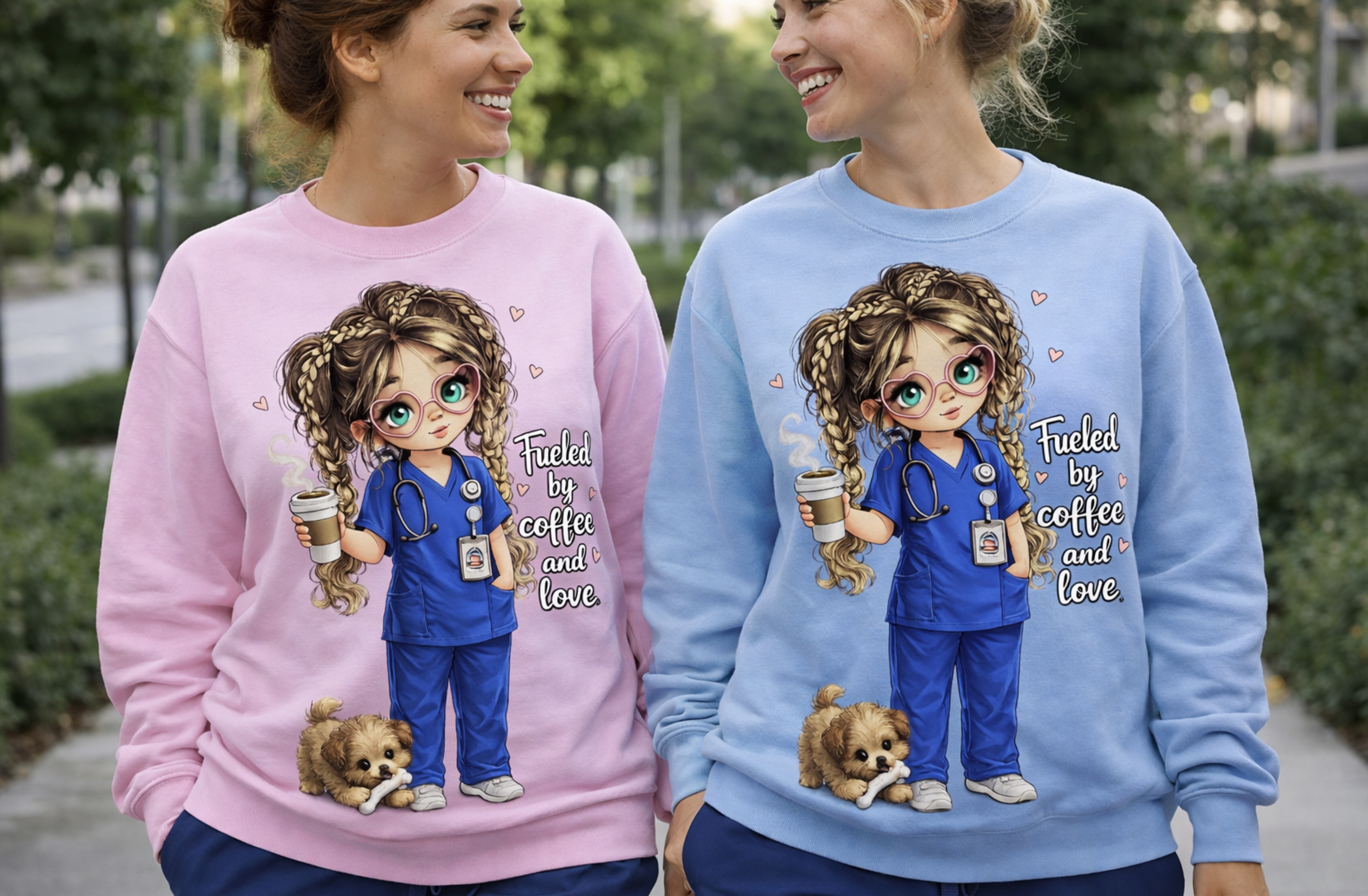 Nurse Coffee & Pup Crewneck Sweatshirt — "Fueled by Coffee, Cuddles, and Care" product thumbnail image Nurse Coffee & Pup Crewneck Sweatshirt — "Fueled by Coffee, Cuddles, and Care" product thumbnail image