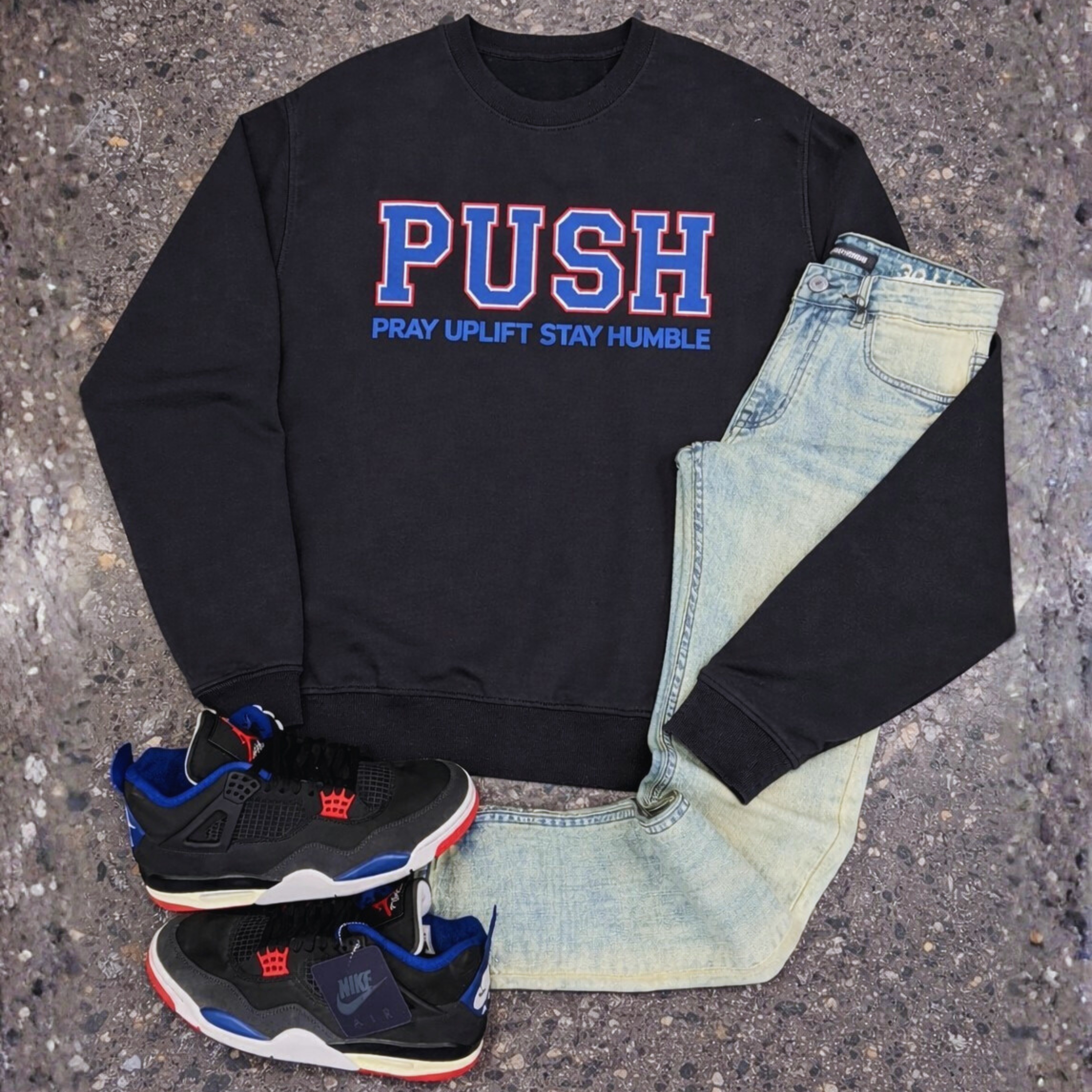 Unisex "PUSH" Blue/Red/Jet Black Sweatshirt product thumbnail image