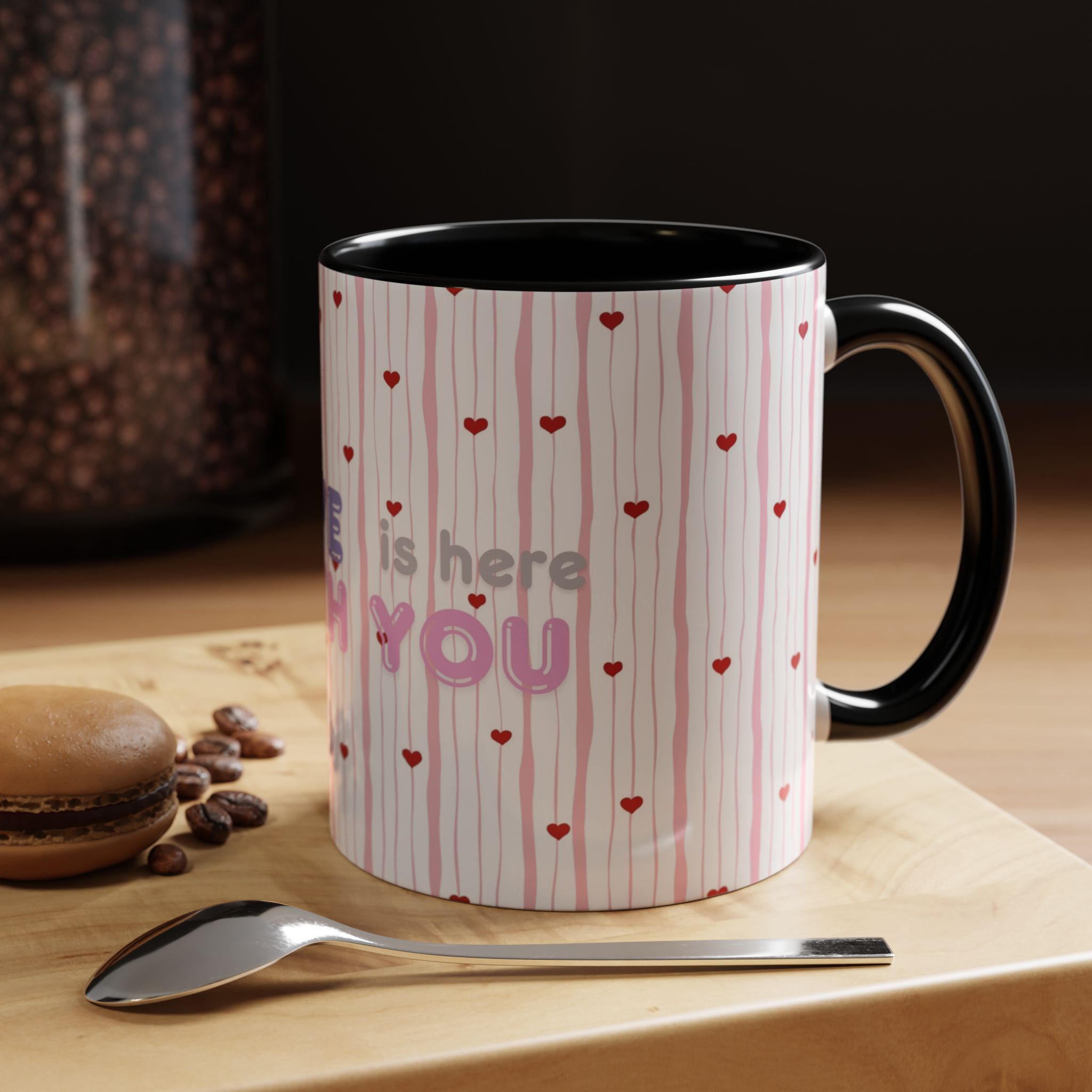 Love Is Here With You Accent Coffee Mug — Romantic Heart Pattern 11/15oz product thumbnail image