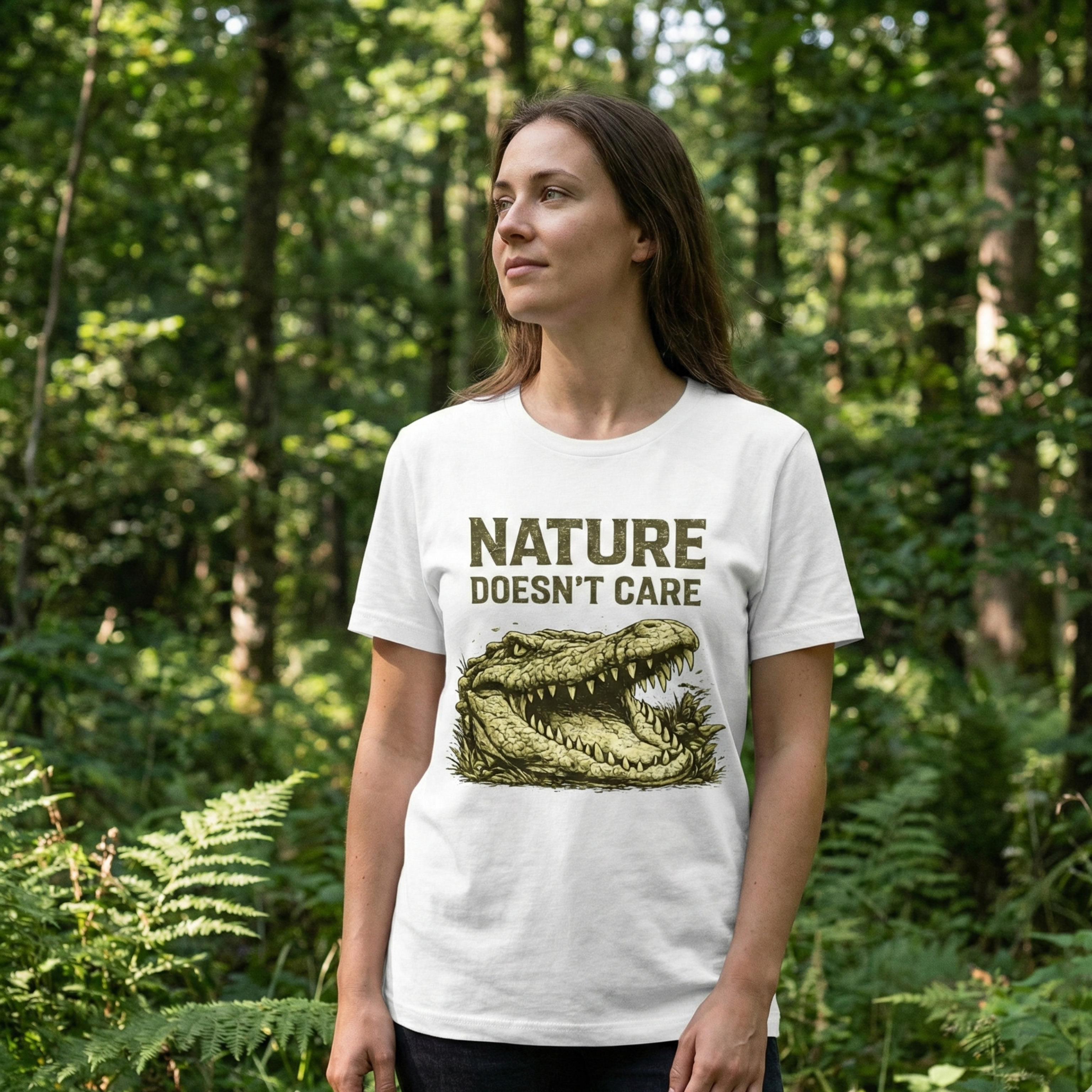 Nature Doesn't Care Alligator T-Shirt — Outdoor Wildlife Conservation Tee