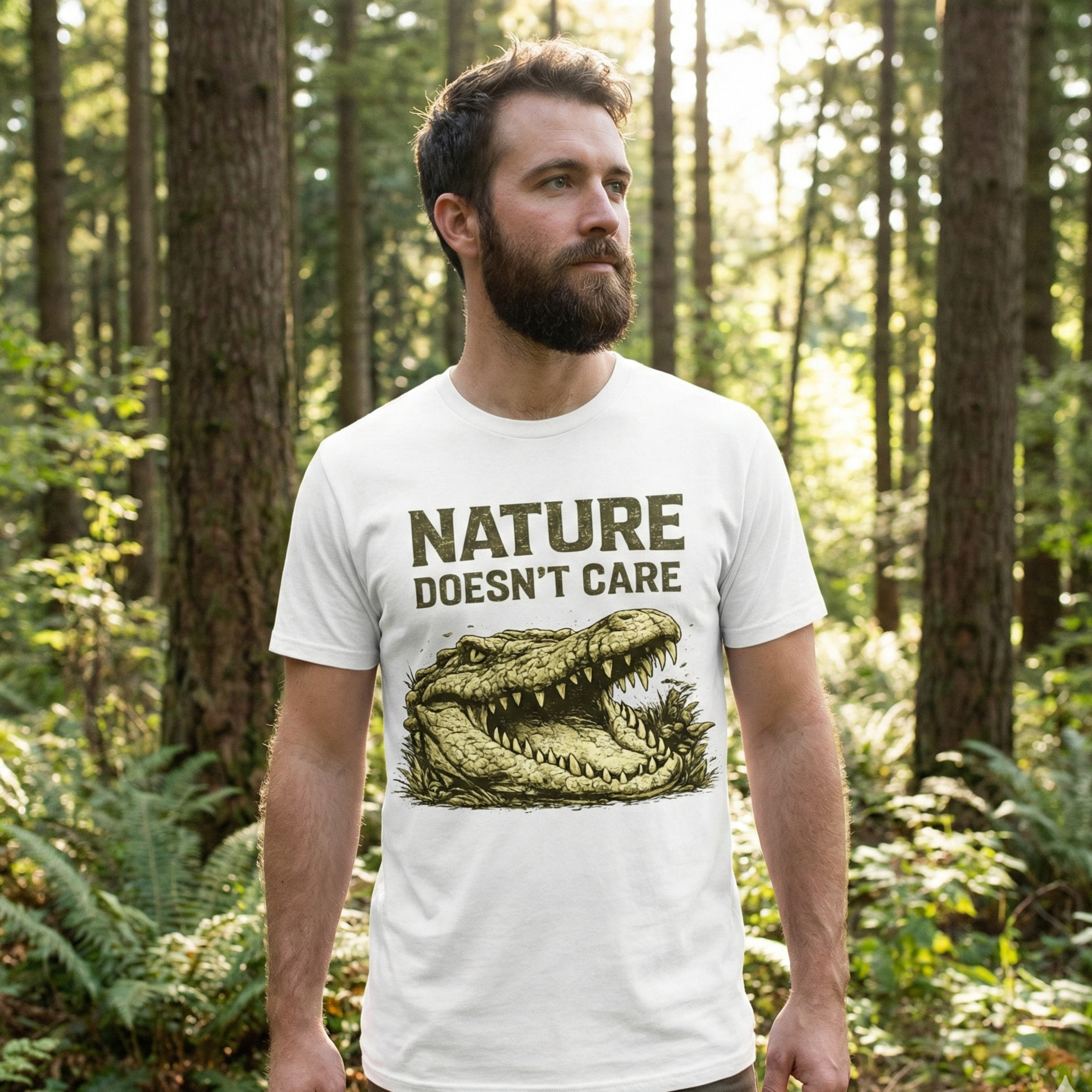 Nature Doesn't Care Alligator T-Shirt — Outdoor Wildlife Conservation Tee product thumbnail image Nature Doesn't Care Alligator T-Shirt — Outdoor Wildlife Conservation Tee product thumbnail image