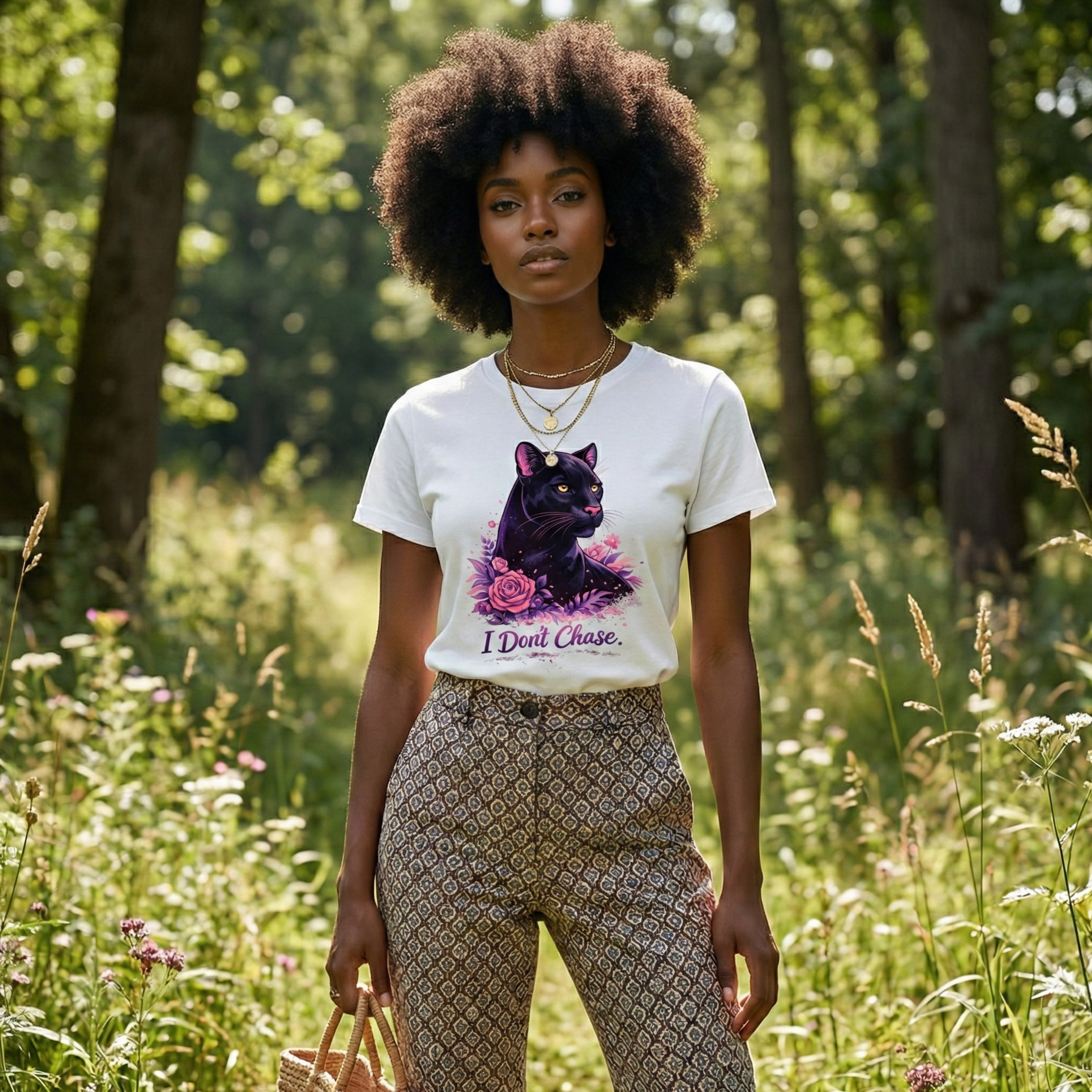 I Don't Chase Panther Tee — Floral Black Panther Graphic T-Shirt product thumbnail image