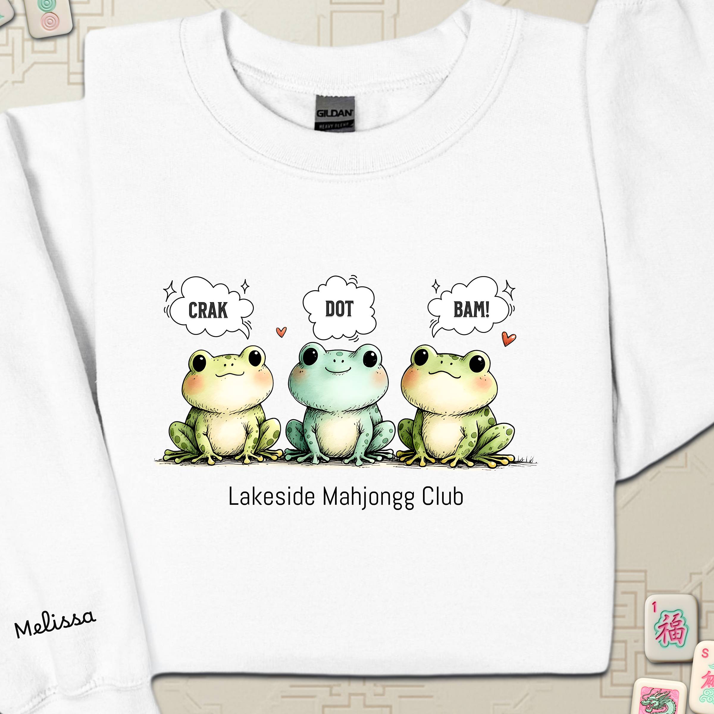 Froggy Crak Dot Bam Sweatshirt – Custom American Mahjong Club Pullover with Personalized Name on Chest and Sleeve, Unisex Heavy Blend™ Crewneck Gildan 18000Sweatshirt product thumbnail image