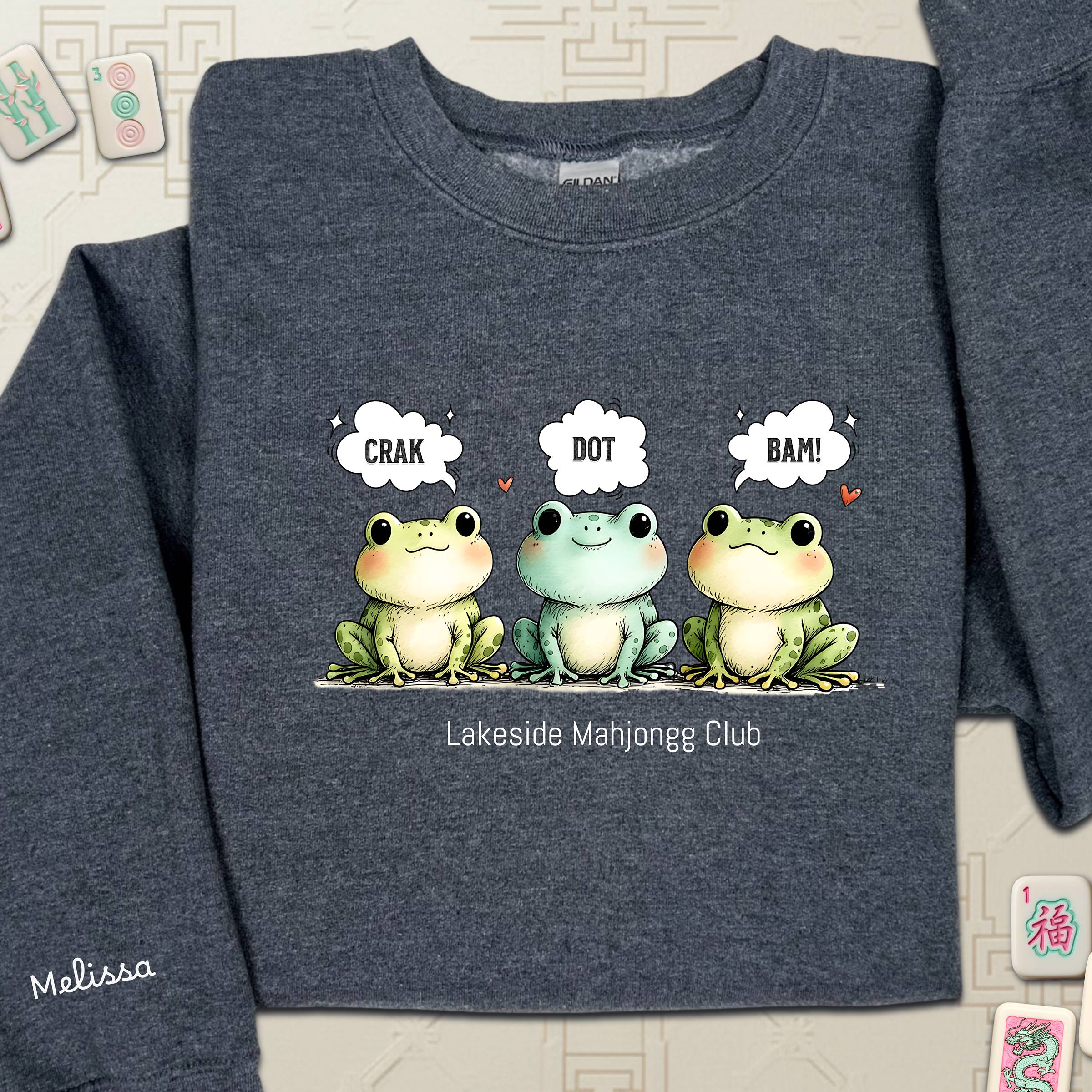 Froggy Crak Dot Bam Sweatshirt – Custom American Mahjong Club Pullover with Personalized Name on Chest and Sleeve, Unisex Heavy Blend™ Crewneck Gildan 18000Sweatshirt product thumbnail image