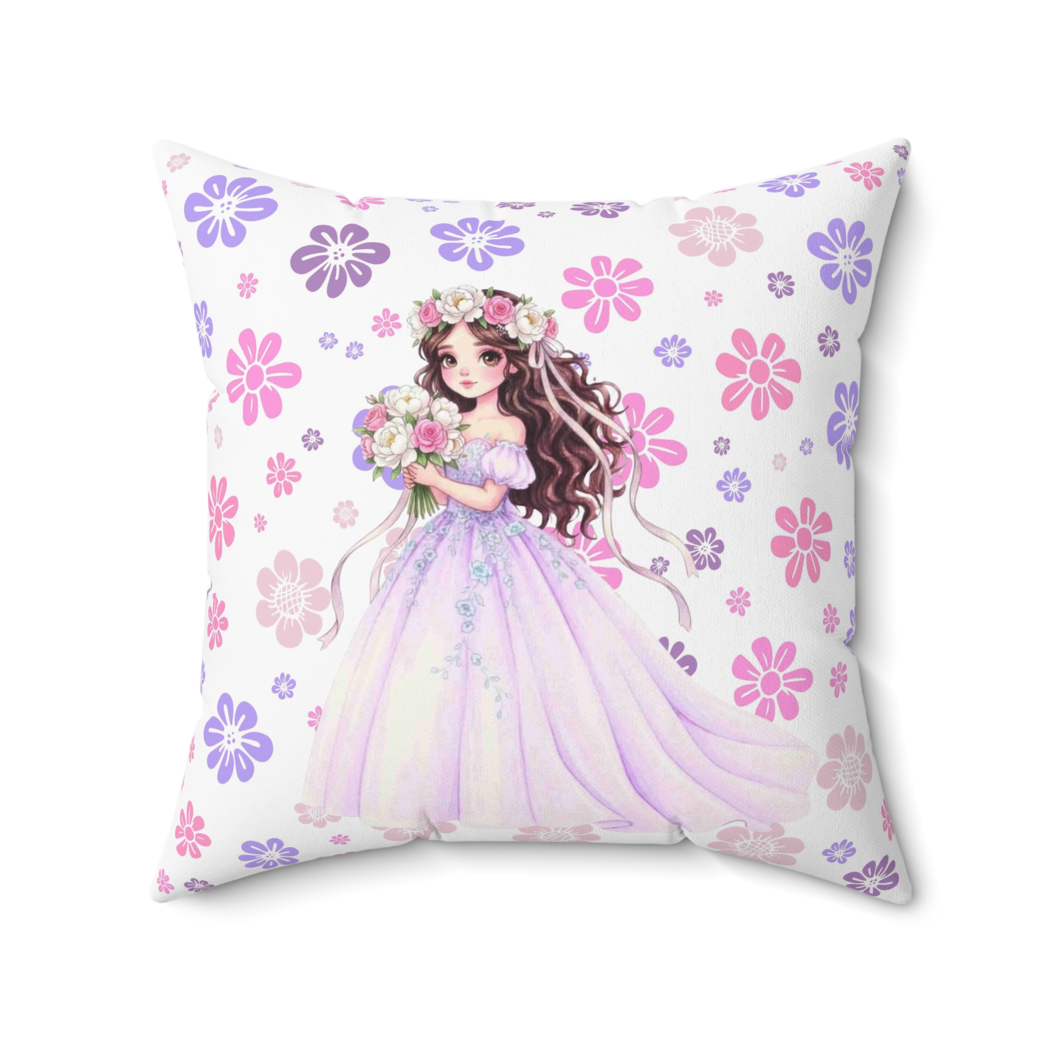 Princess Bride Illustration Pillow | Pink Blue Floral Ballgown Throw Cushion product thumbnail image Princess Bride Illustration Pillow | Pink Blue Floral Ballgown Throw Cushion product thumbnail image