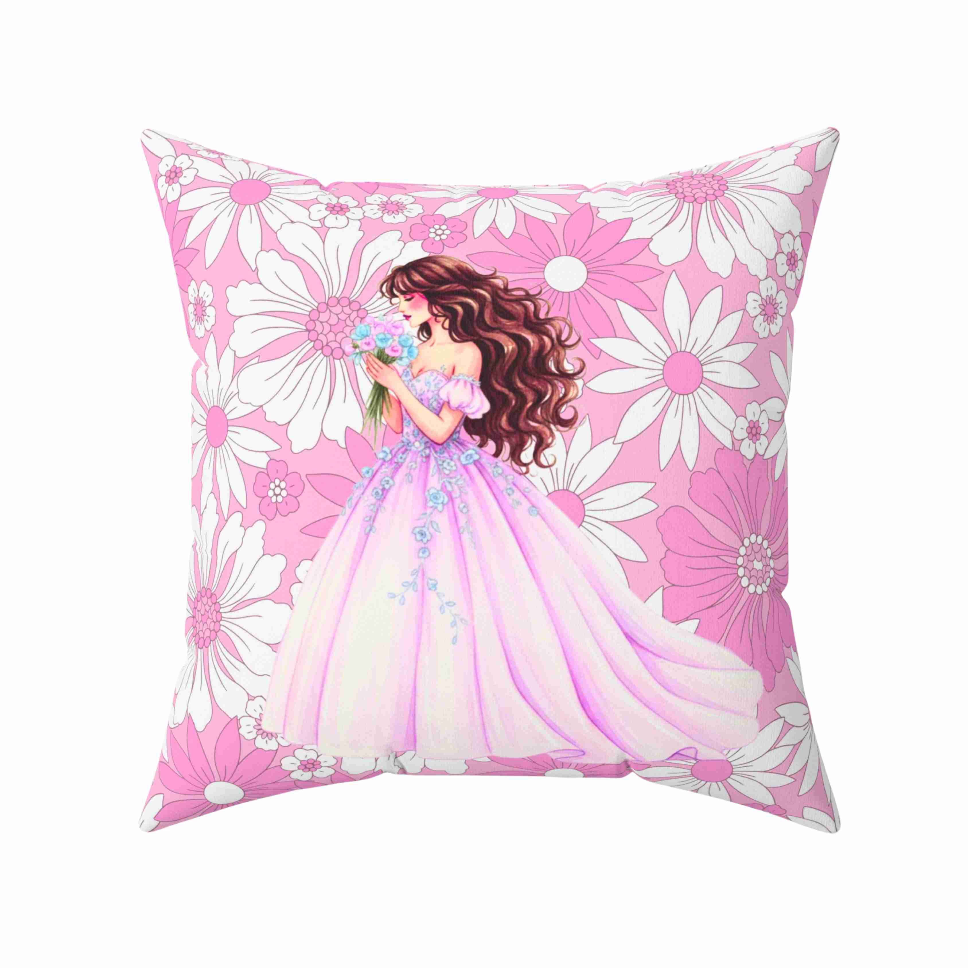Floral Princess Illustration Pillow | Bedroom Decor, Pink Purple Flower Pattern Cushion product thumbnail image Floral Princess Illustration Pillow | Bedroom Decor, Pink Purple Flower Pattern Cushion product thumbnail image