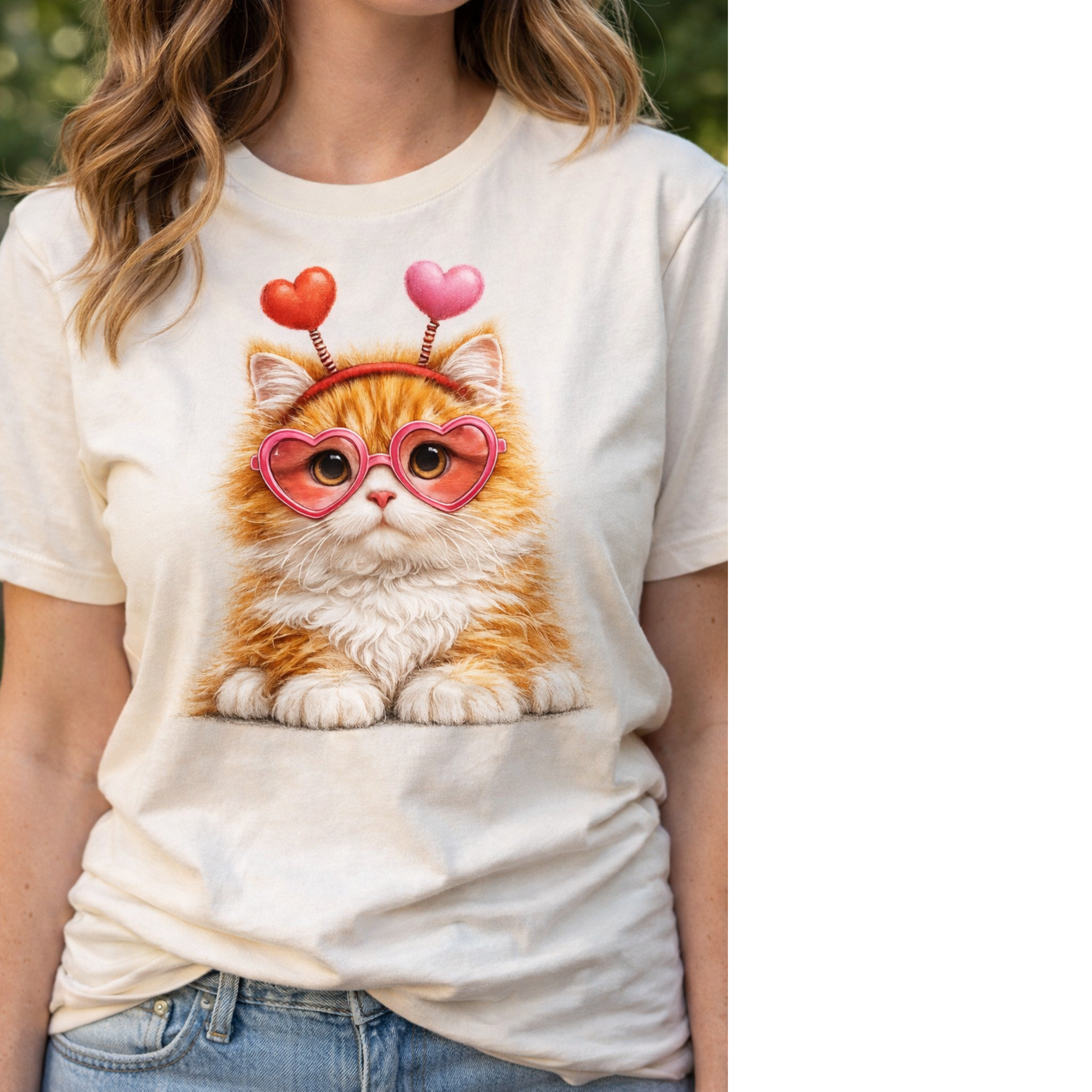 Valentine’s Day Ginger Cat Tee — Cute Heart Sunglasses Cat Lover Shirt