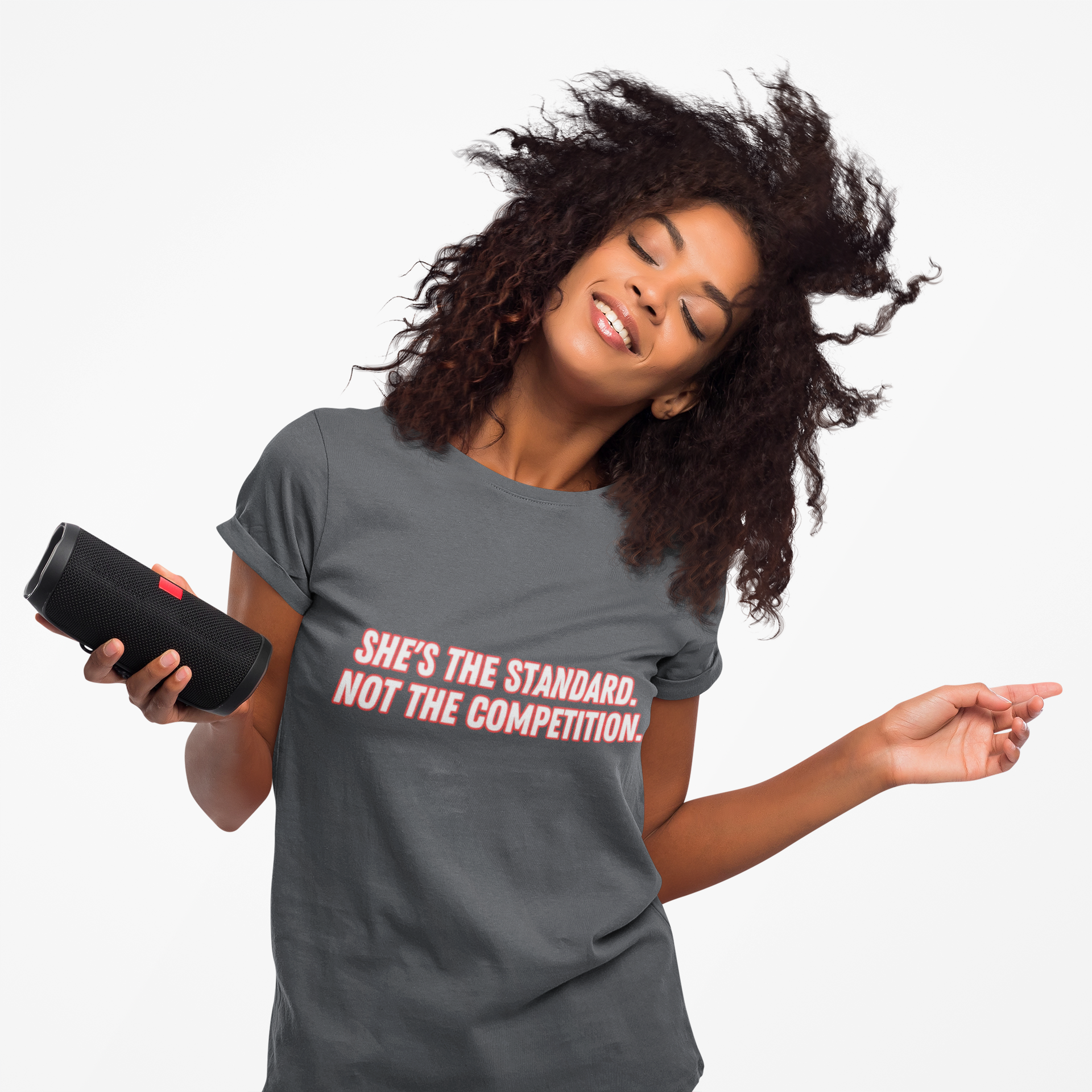 Empowering Message T-Shirt for Women - 'She's the Standard' product thumbnail image Empowering Message T-Shirt for Women - 'She's the Standard' product thumbnail image