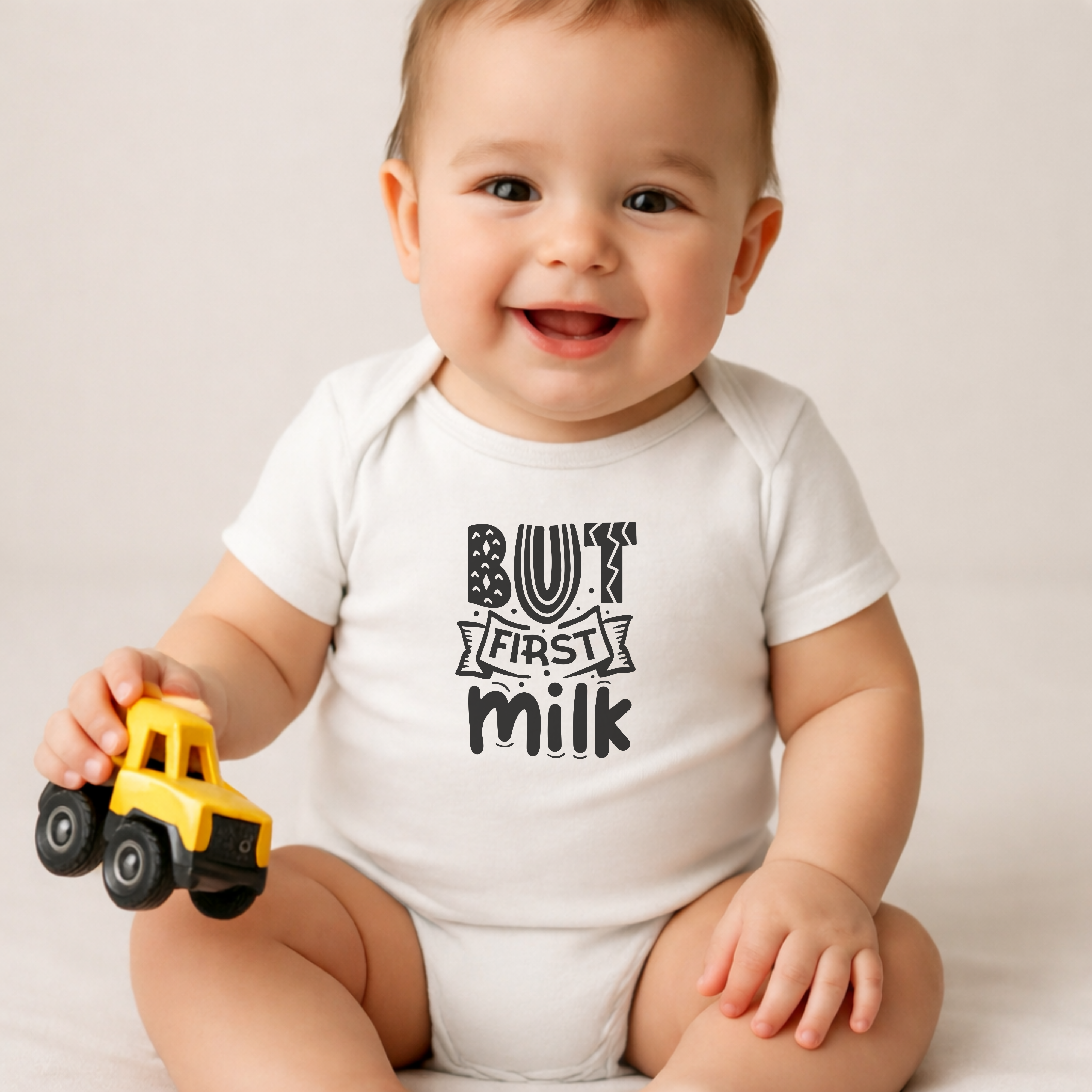 But First Milk, Funny Baby Infant Fine Jersey Bodysuit Short Sleeve