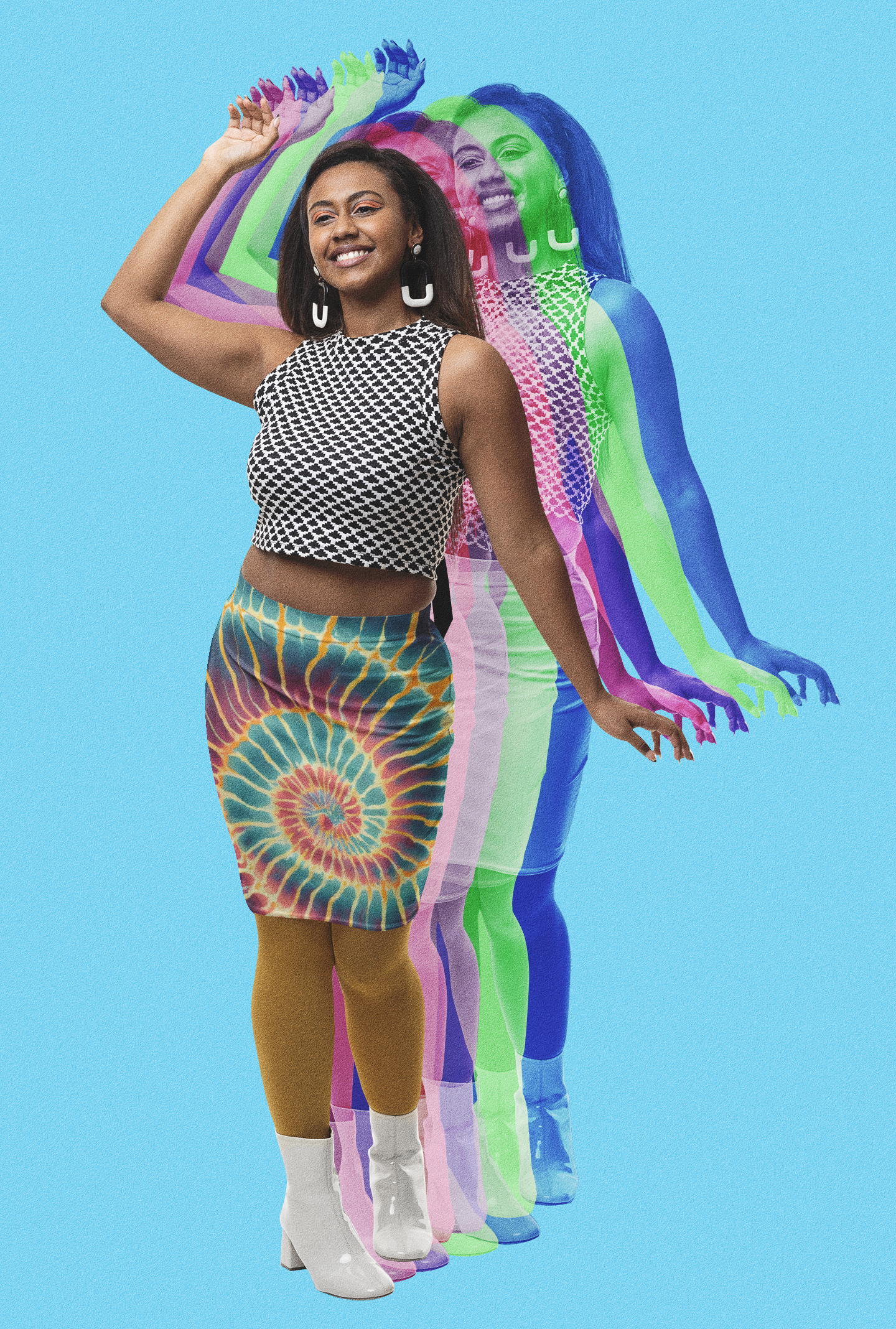 Tie-Dye Spiral Pencil Skirt — Colorful Boho Retro Midi Skirt