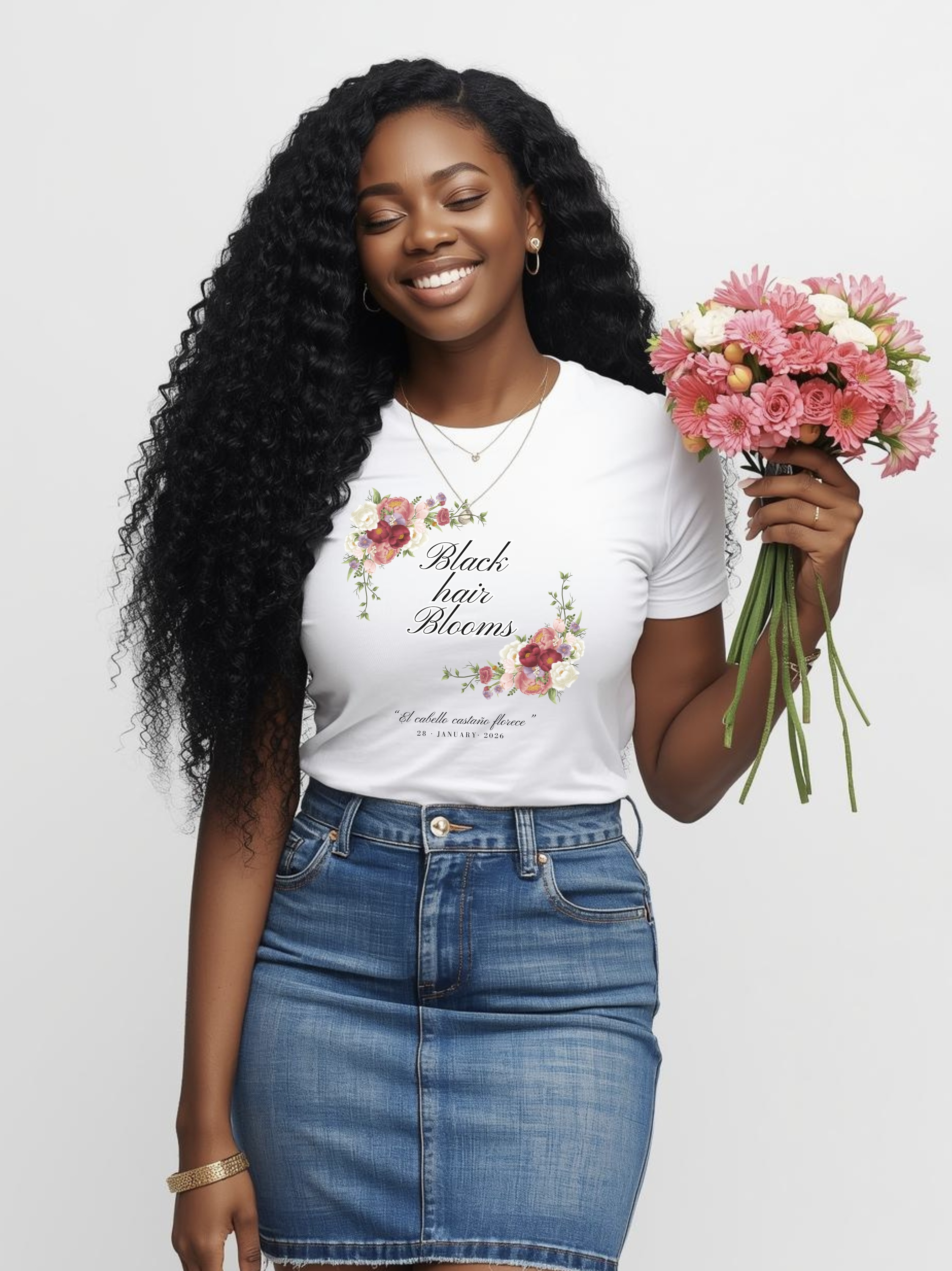 Black Hair Empowerment T-Shirt "Black Hair Blooms" Floral Graphic Tee product thumbnail image