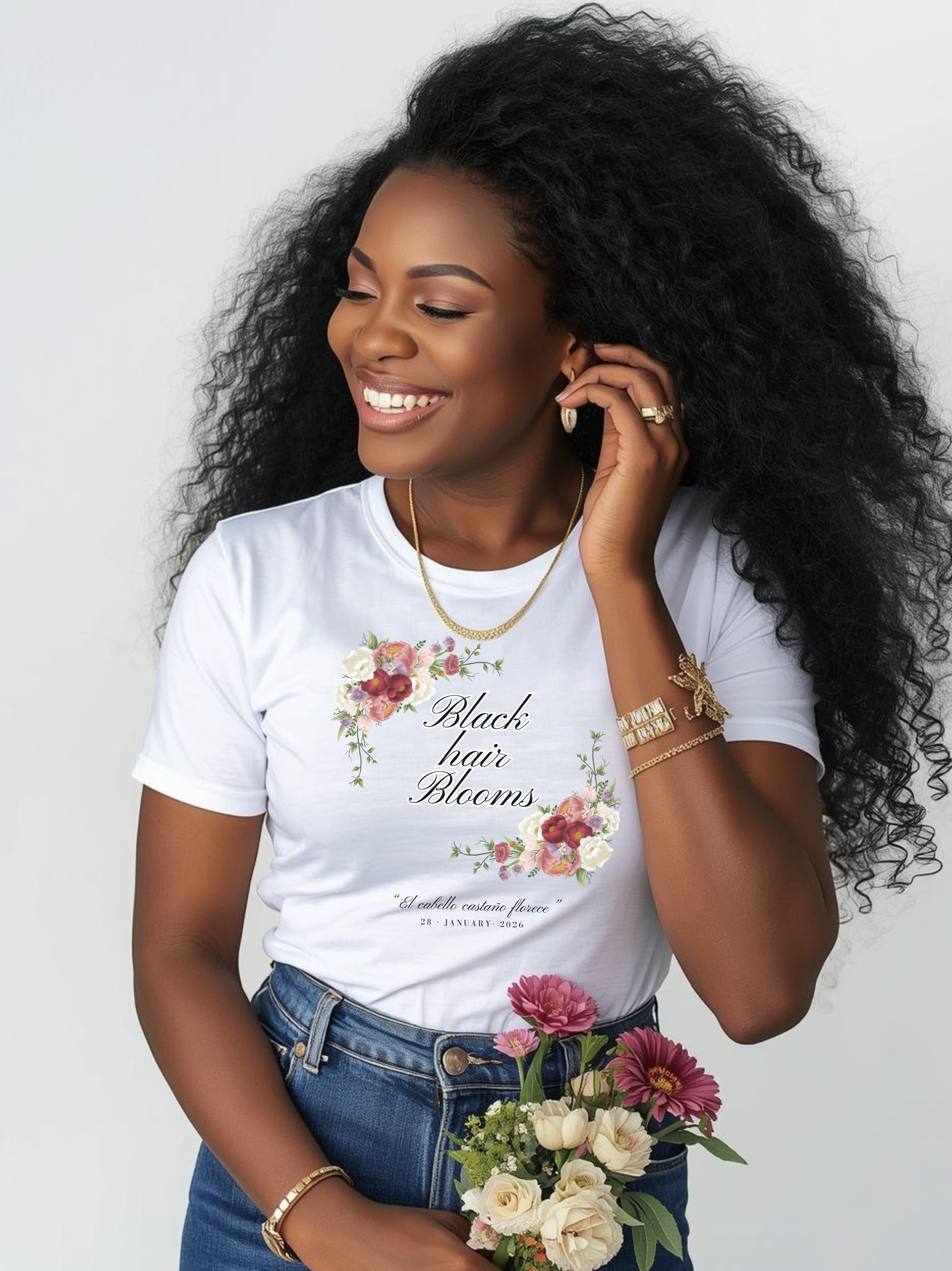 Black Hair Empowerment T-Shirt "Black Hair Blooms" Floral Graphic Tee product thumbnail image Black Hair Empowerment T-Shirt "Black Hair Blooms" Floral Graphic Tee product thumbnail image
