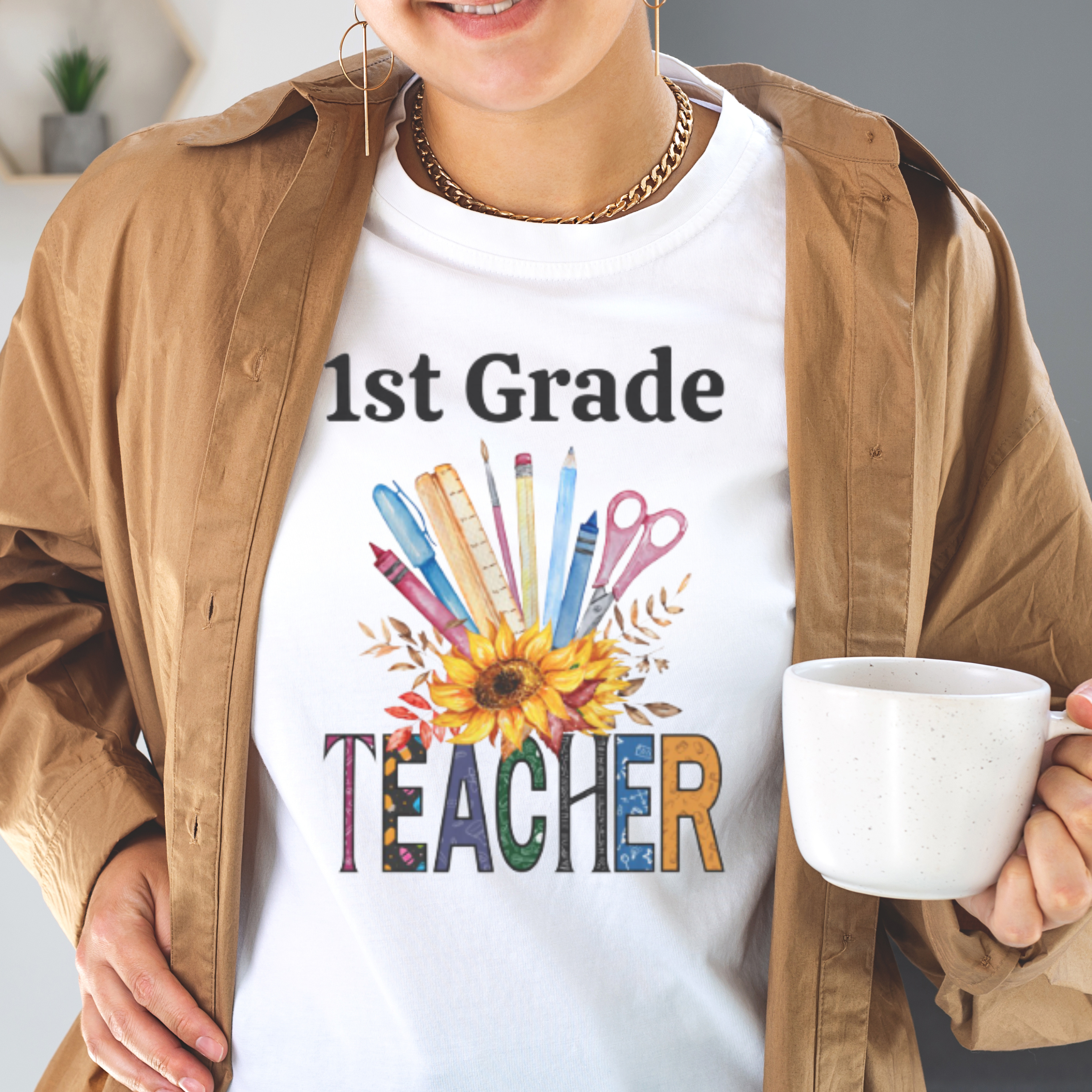 Sunflower Teacher T-Shirt – Floral School Supplies Graphic Tee product thumbnail image