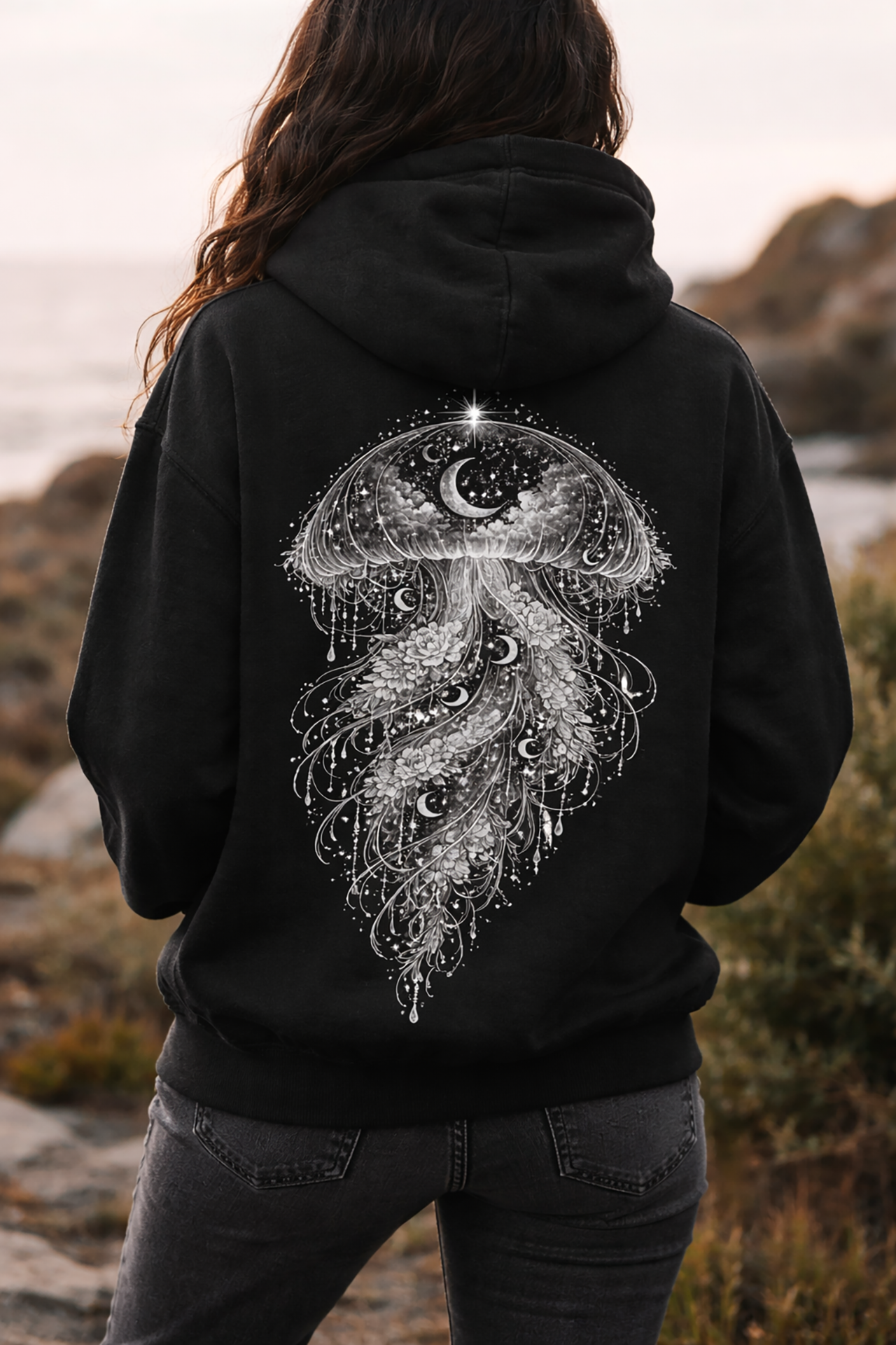 Celestial Jellyfish Hoodie, Black and White Zodiac Jellyfish, Moon Phase Line Art, Mystic Ocean Hoodie, Astrology Aesthetic Sweatshirt product thumbnail image Celestial Jellyfish Hoodie, Black and White Zodiac Jellyfish, Moon Phase Line Art, Mystic Ocean Hoodie, Astrology Aesthetic Sweatshirt product thumbnail image