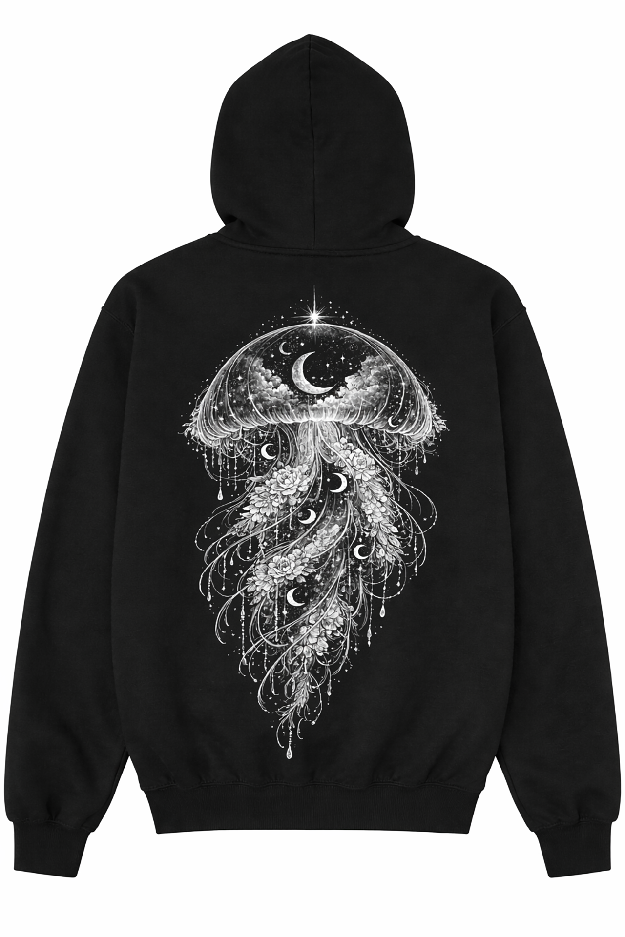 Celestial Jellyfish Hoodie, Black and White Zodiac Jellyfish, Moon Phase Line Art, Mystic Ocean Hoodie, Astrology Aesthetic Sweatshirt product thumbnail image