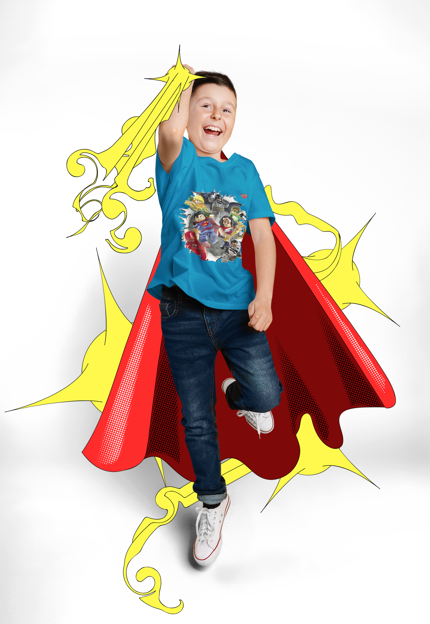 Kids Superhero Collage T-Shirt — Cartoon Heroes Graphic Tee product thumbnail image