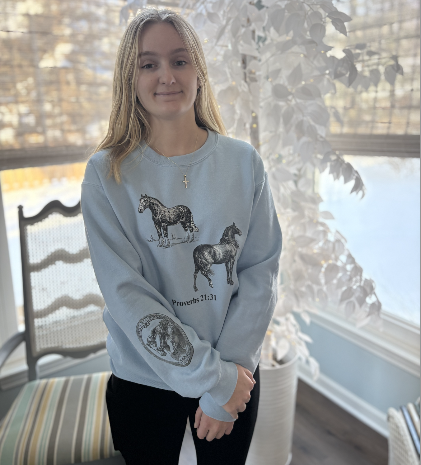 Proverbs 21:31 inspired, Unisex Horse themed Crew Neck Sweater, Animal Collection product thumbnail image