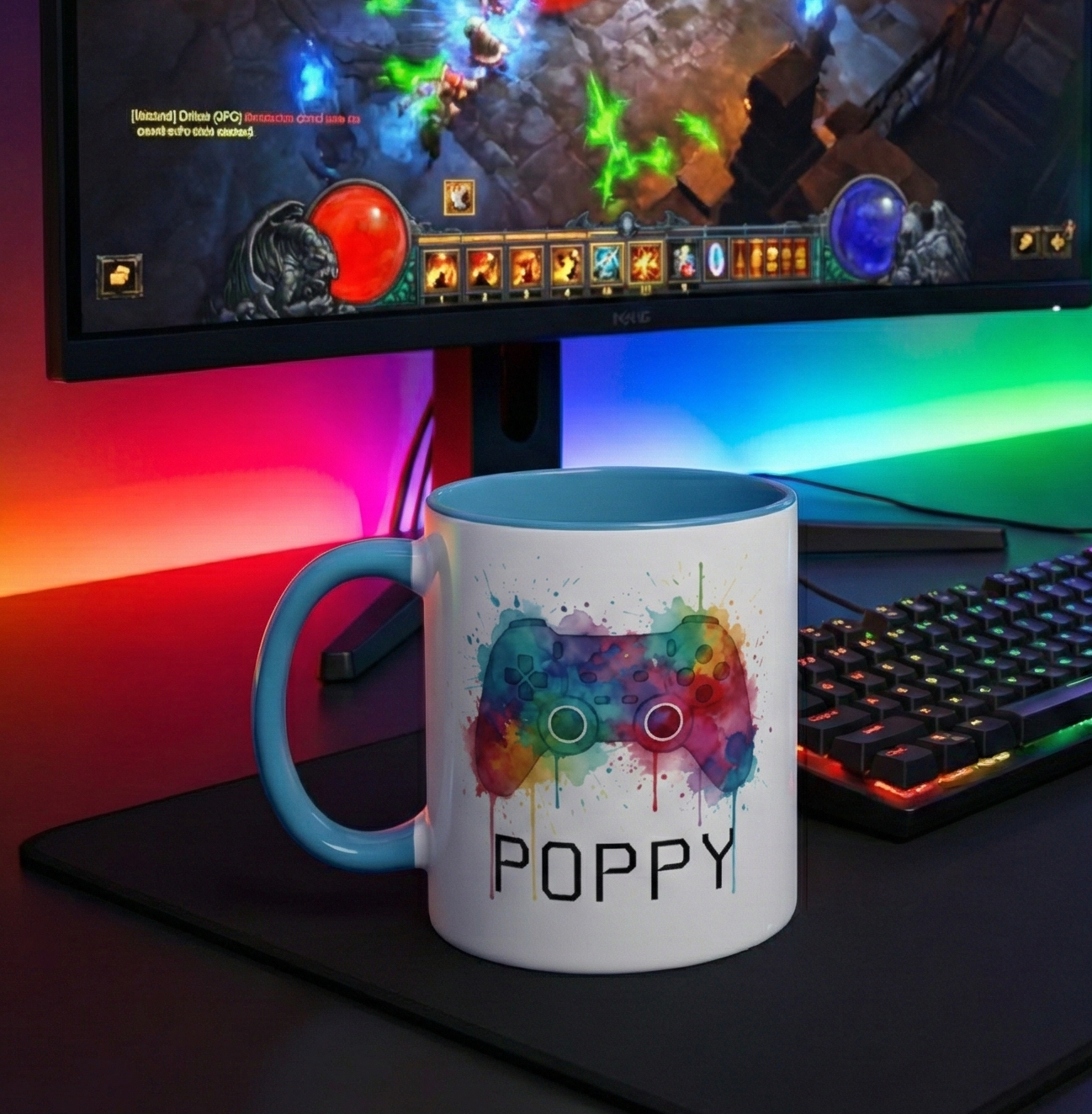 Personalized Gamer Mug, Custom Gaming Gift for Him or Her, Watercolor Controller Coffee Cup with Name, Gamer Birthday Gift, 11oz 15oz