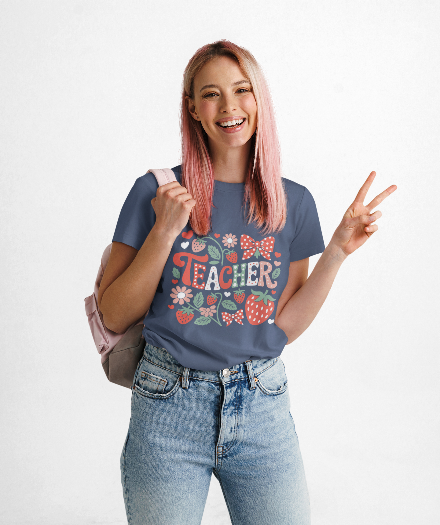 Teacher Strawberry Floral T-Shirt - super trendy confort colors brand