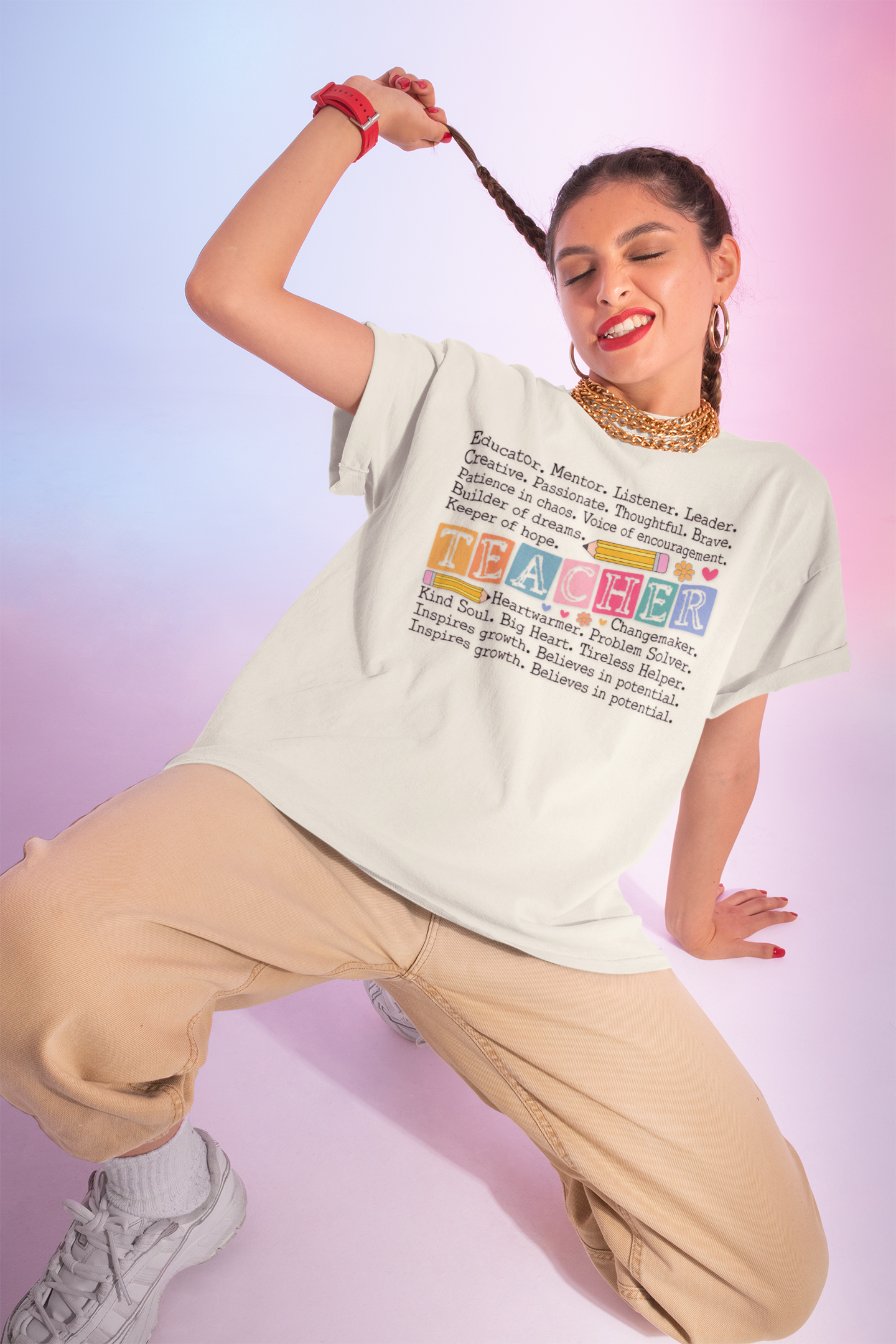 Teacher Block Letters Graphic T-Shirt — Inspirational Educator Appreciation