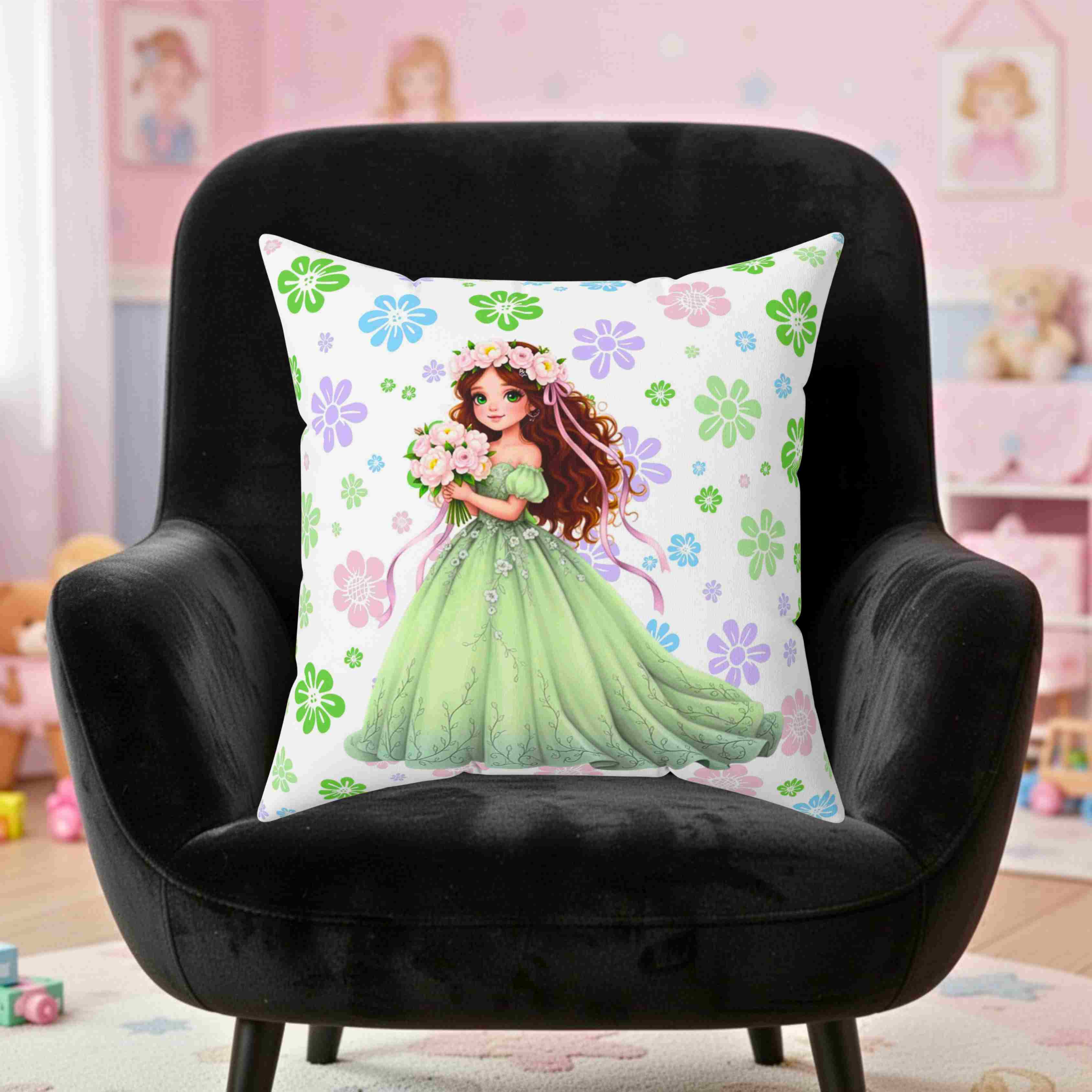 The Princess Collection Green Gown Throw Pillow | Spun Polyester Square Pillow, Couch Cushion product thumbnail image