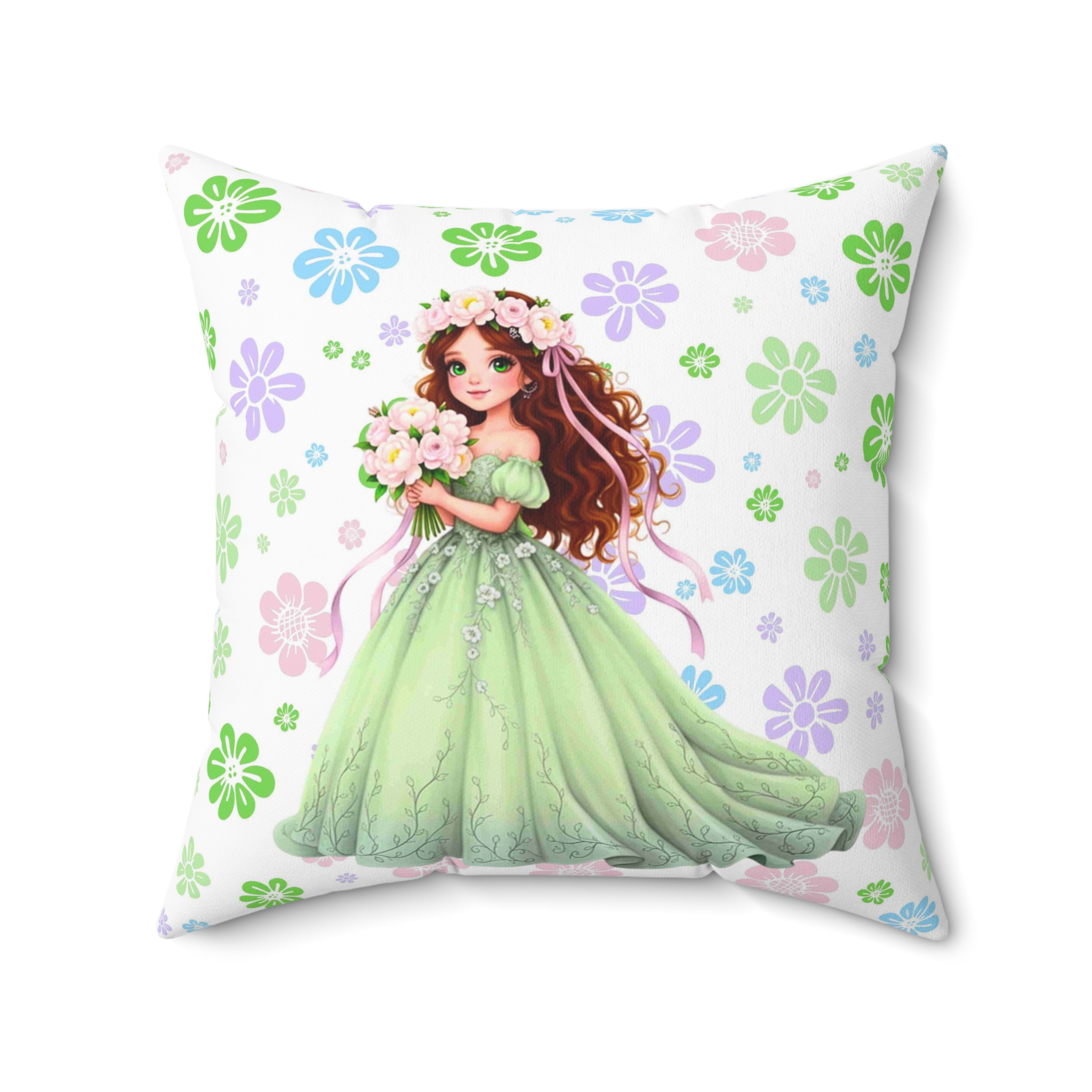 The Princess Collection Green Gown Throw Pillow | Spun Polyester Square Pillow, Couch Cushion product thumbnail image