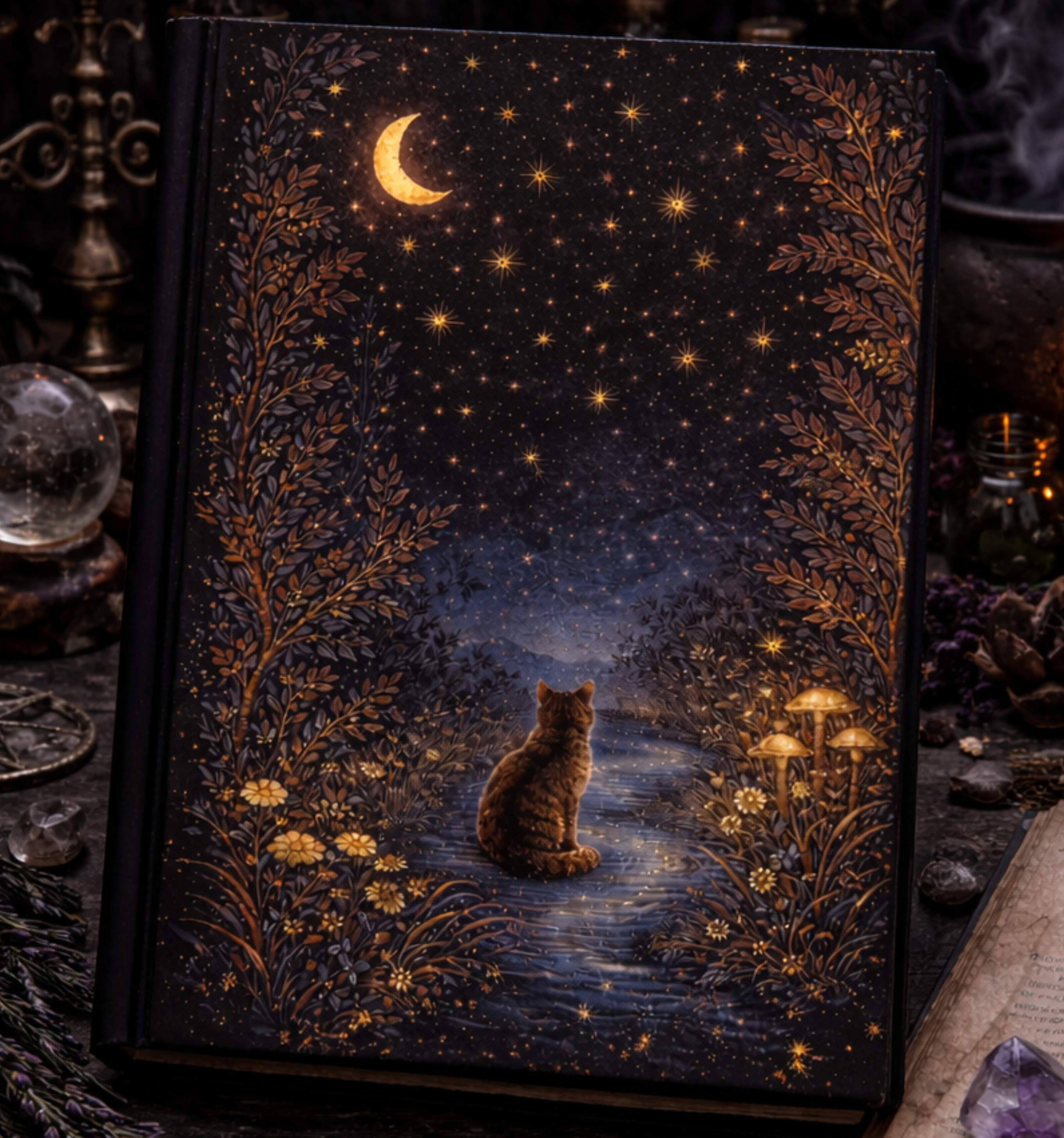 Witch Journal Hardcover | Celestial Cat Notebook | Moon Grimoire Journal | Mystical Spell Journal | Witchy Gift product thumbnail image