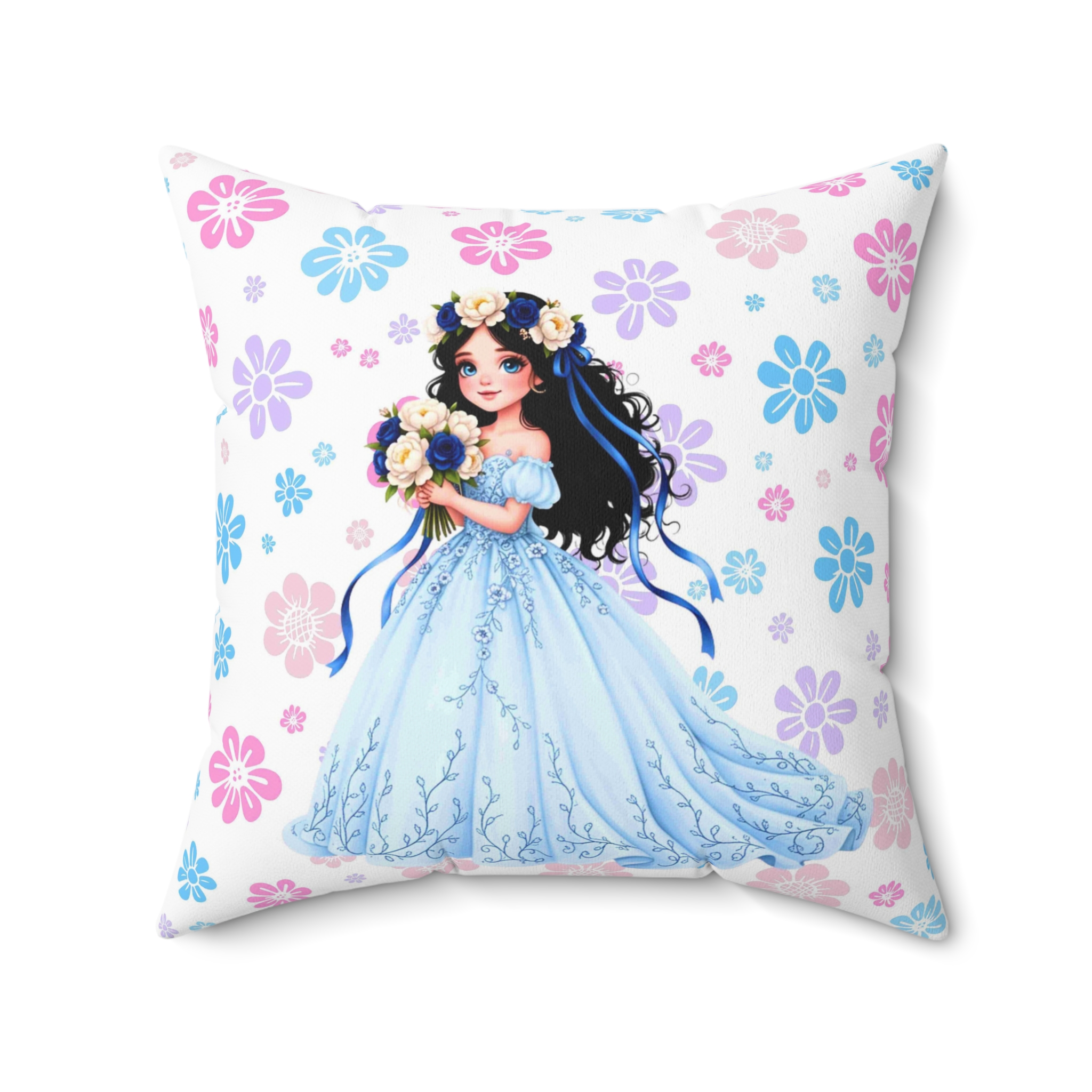 The Princess Collection Blue Gown Throw Pillow — Blue Gown Girl with Flower Crown Cushion Cover product thumbnail image The Princess Collection Blue Gown Throw Pillow — Blue Gown Girl with Flower Crown Cushion Cover product thumbnail image